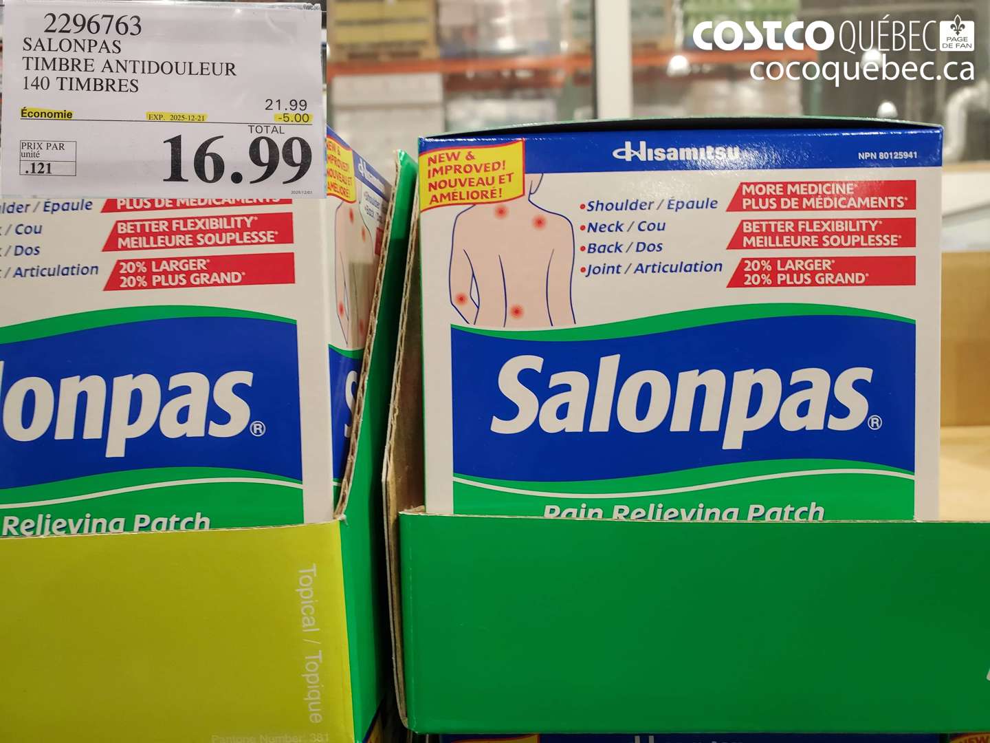 2296763 SALONPAS TIMBRE ANTIDOULEUR 140 TIMBRES ($5.00 INSTANT SAVINGS EXPIRES ON 2025-12-21) $16.99