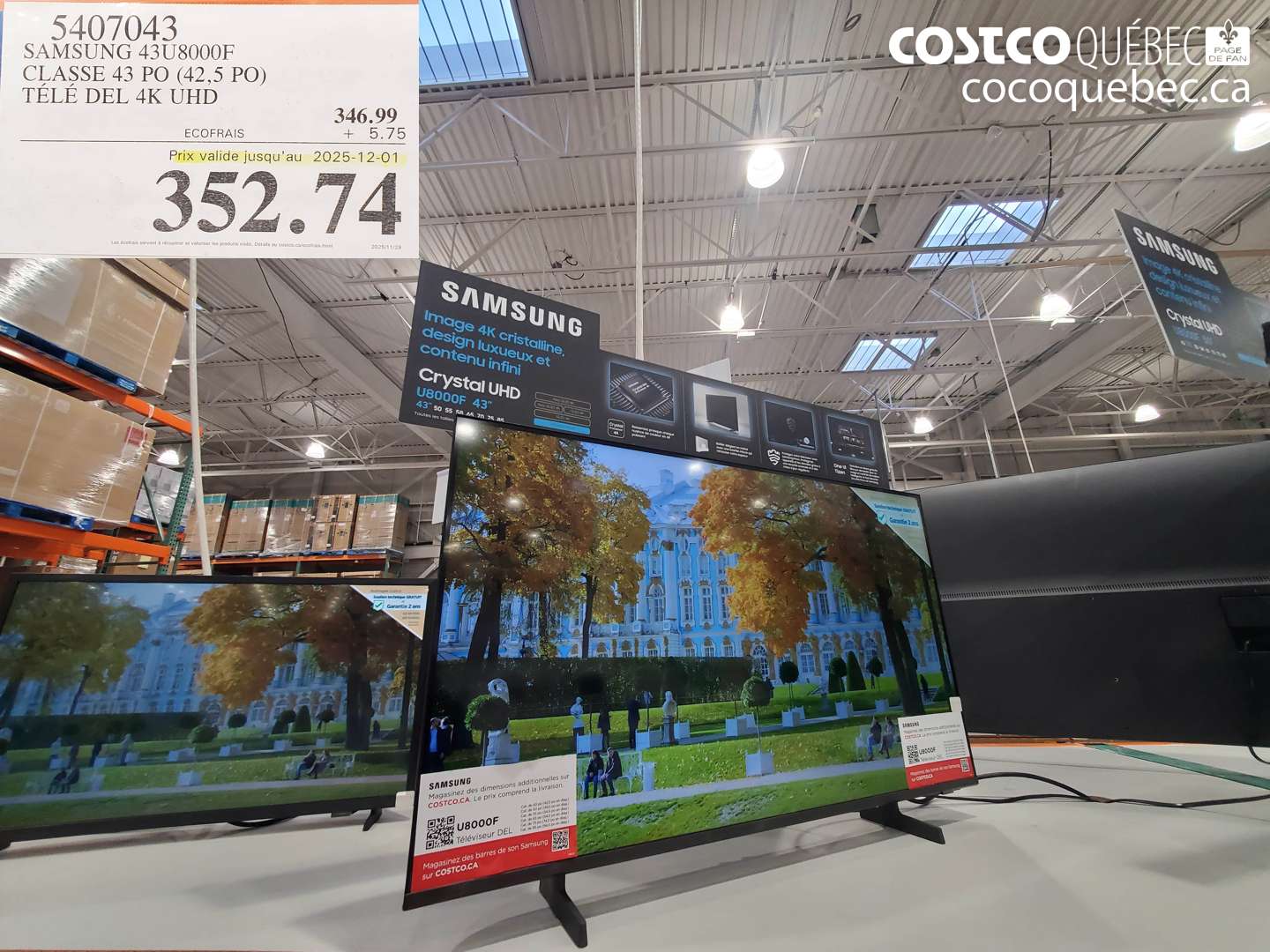 5407043 SAMSUNG 43U8000F CLASSE 43 PO (42,5 PO) TELE DEL 4K UHD (EXPIRES ON 2025-12-01) $352.74