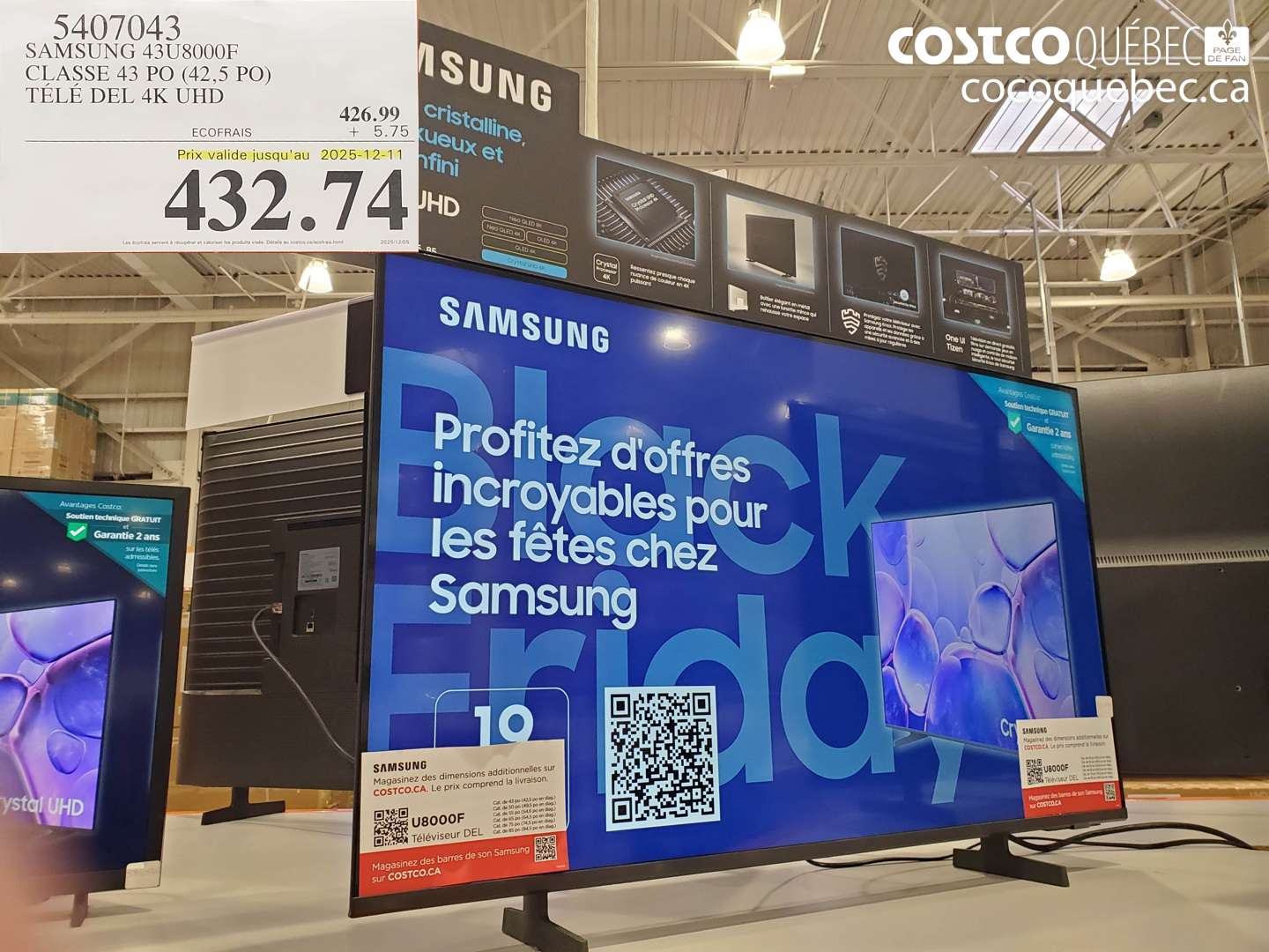 5407043 SAMSUNG 43U8000F CLASSE 43 PO (42,5 PO) TÉLÉ DEL 4K UHD (EXPIRES ON 2025-12-11) $432.74