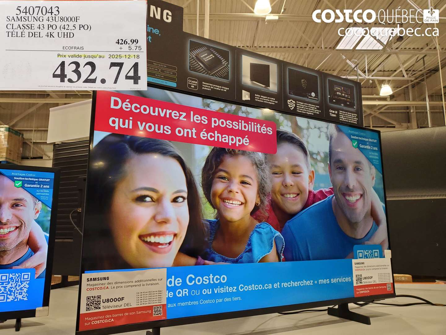 5407043 SAMSUNG 43U8000F CLASSE 43 PO (42,5 PO) TÉLÉ DEL 4K UHD (EXPIRES ON 2025-12-18) $432.74