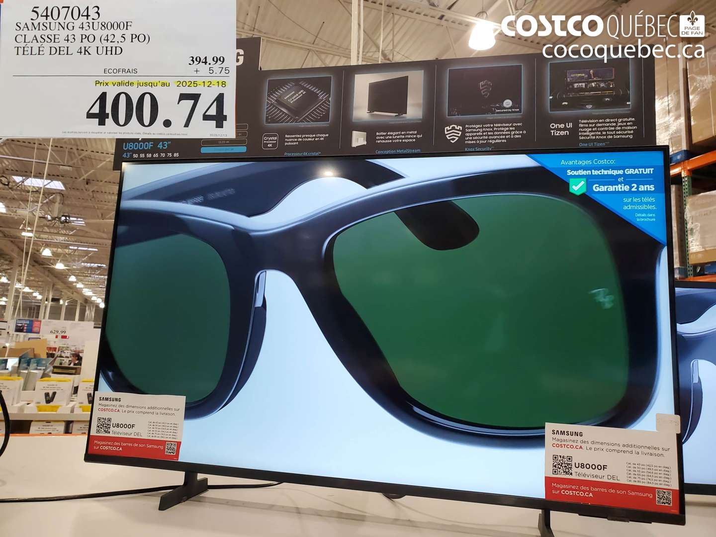 5407043 SAMSUNG 43U8000F CLASSE 43 PO (42,5 PO) TÉLÉ DEL 4K UHD (EXPIRES ON 2025-12-18) $400.74