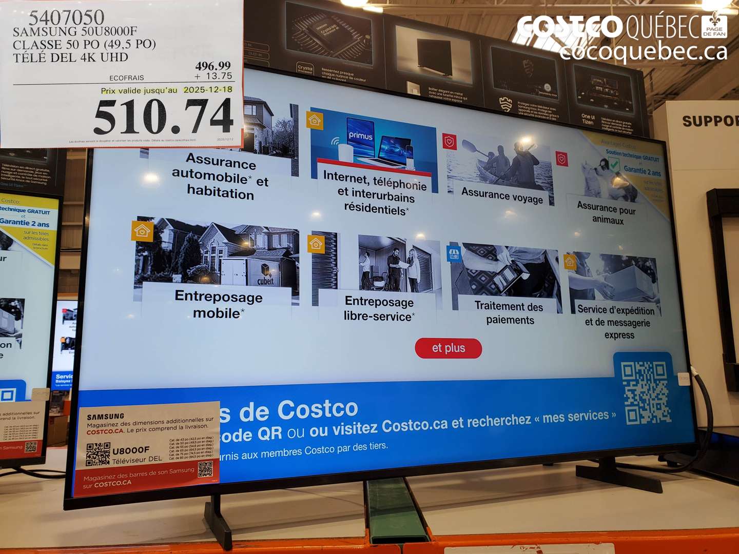 5407050 SAMSUNG 50U8000F CLASSE 50 PO (49,5 PO) TÉLÉ DEL 4K UHD (EXPIRES ON 2025-12-18) $510.74