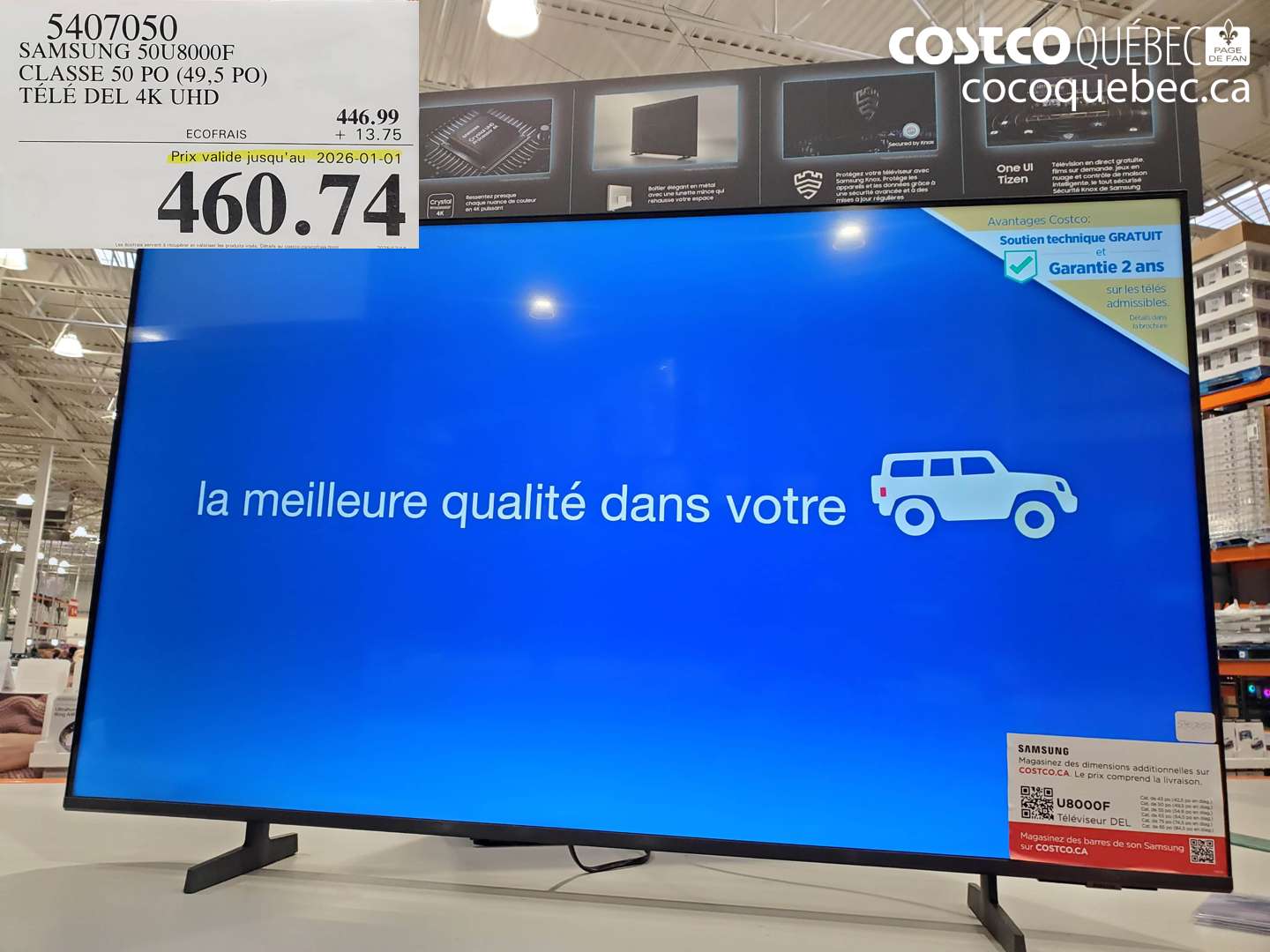 5407050 SAMSUNG 50U8000F CLASSE 50 PO (49,5 PO) TÉLÉ DEL 4K UHD (EXPIRES ON 2026-01-01) $460.74