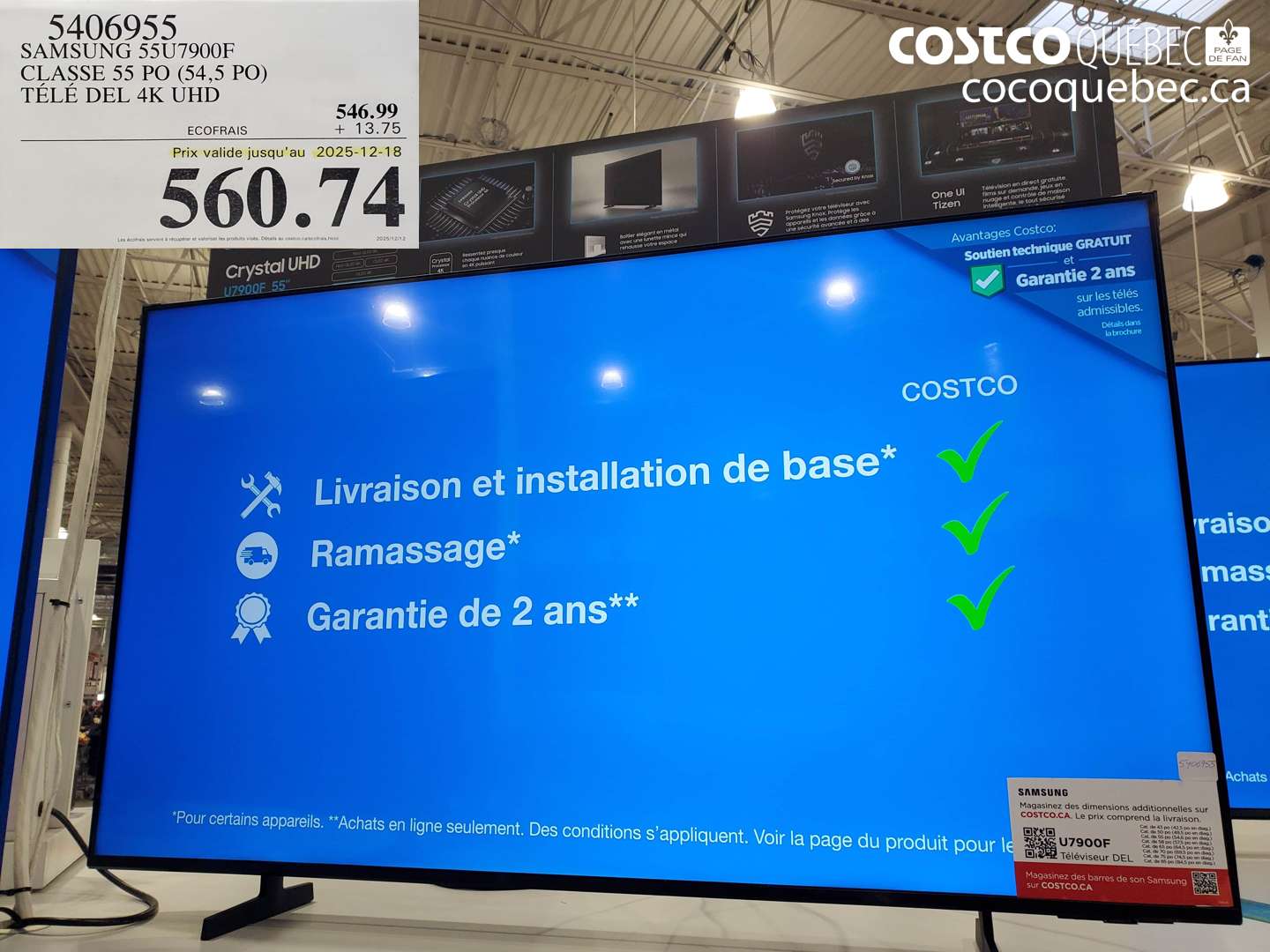 5406955 SAMSUNG 55U7900F CLASSE 55 PO (54,5 PO) TÉLÉ DEL 4K UHD (EXPIRES ON 2025-12-18) $560.74