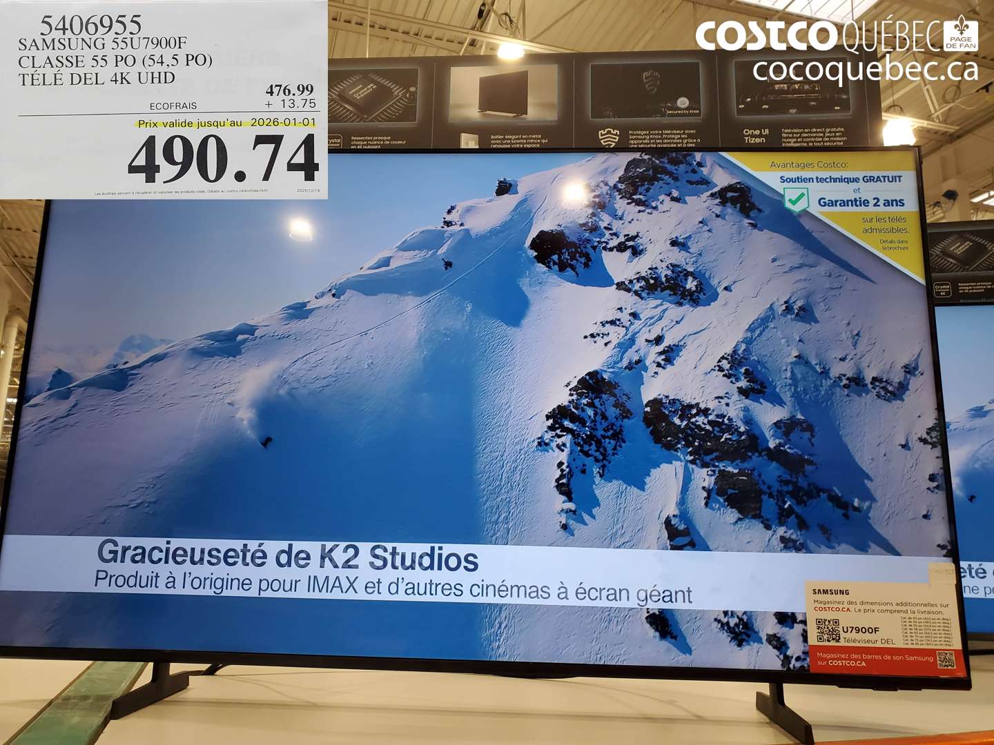 5406955 SAMSUNG 55U7900F CLASSÉ 55 PO (54,5 PO) TÉLÉ DEL 4K UHD (EXPIRES ON 2026-01-01) $490.74