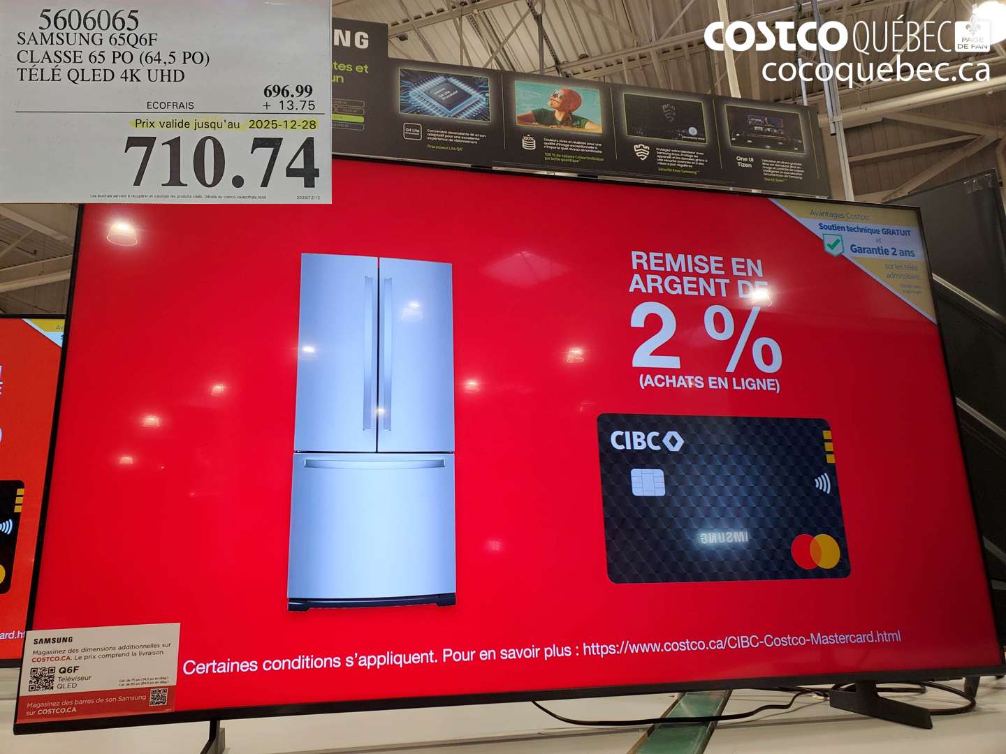 5606065 SAMSUNG 65Q6F CLASSE 65 PO (64,5 PO) TÉLÉ OLED 4K UHD (EXPIRES ON 2025-12-28) $710.74