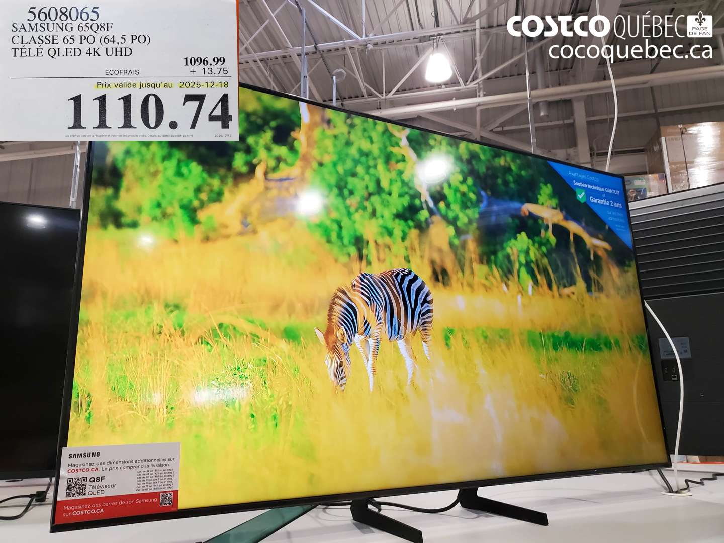 5608065 SAMSUNG 65Q8F CLASSE 65 PO (64,5 PO) TÉLÉ OLED 4K UHD (EXPIRES ON 2025-12-18) $1110.74