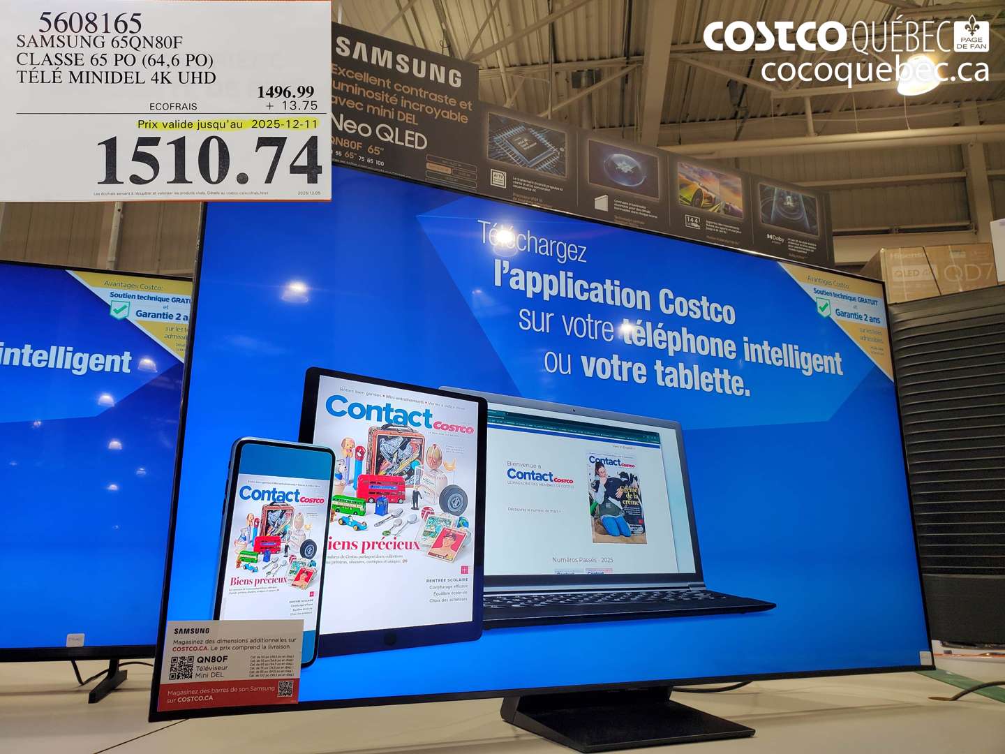 5608165 SAMSUNG 65QN80F CLASSE 65 PO (64,6 PO) TÉLÉ MINIDEL 4K UHD (EXPIRES ON 2025-12-11) $1510.74