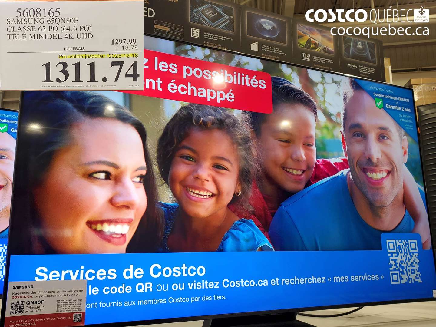 5608165 SAMSUNG 65QN80F CLASSE 65 PO (64,6 PO) TÉLÉ MINIDEL 4K UHD (EXPIRES ON 2025-12-18) $1311.74