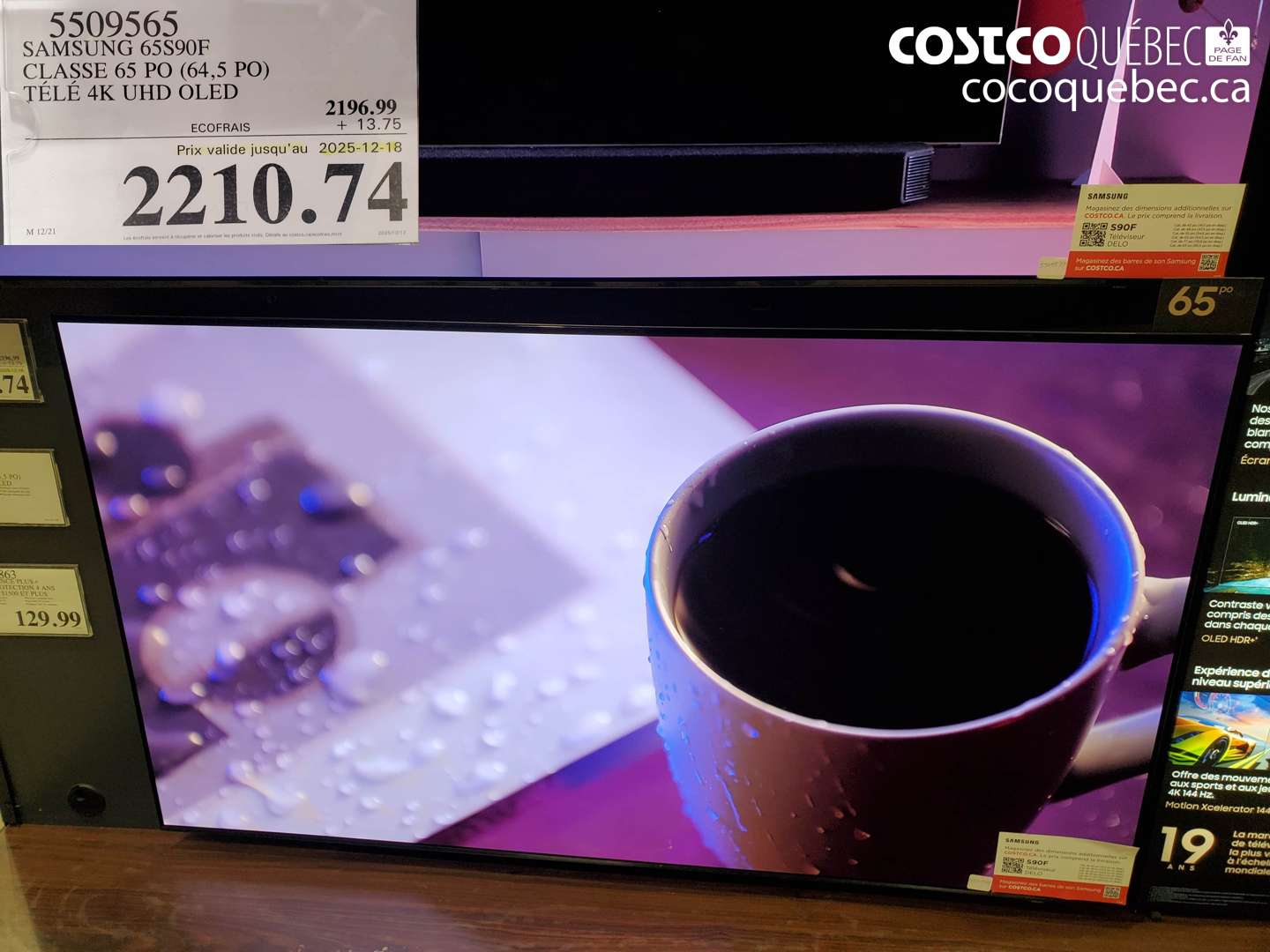 5509565 SAMSUNG 65S90F CLASSE 65 PO (64,5 PO) TÉLÉ 4K UHD OLED (EXPIRES ON 2025-12-18) $2210.74