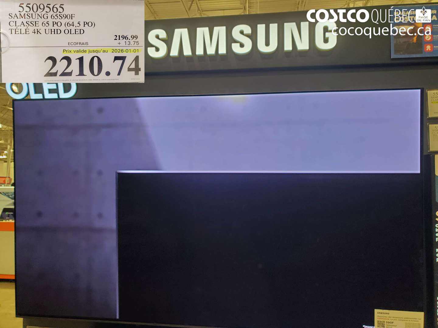 5509565 SAMSUNG 65S90F CLASSE 65 PO (64,5 PO) TÉLÉ 4K UHD OLED (EXPIRES ON 2026-01-01) $2210.74