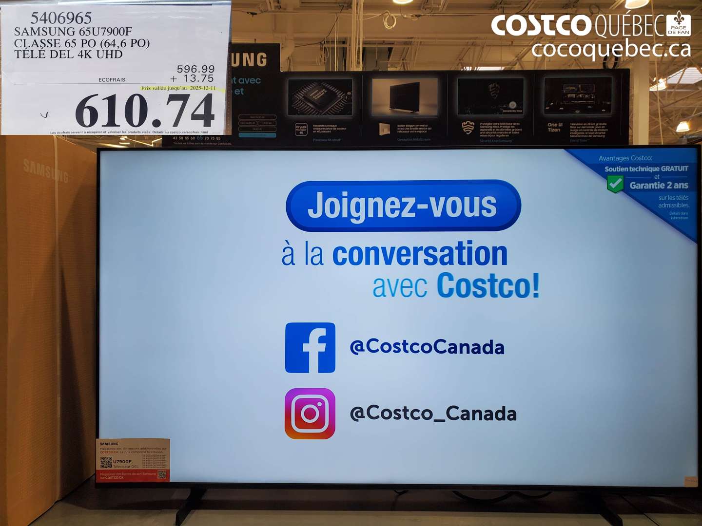 5406965 SAMSUNG 65U7900F CLASSÉ 65 PO (64,6 PO) TÉLÉ DEL 4K UHD (EXPIRES ON 2025-12-11) $610.74