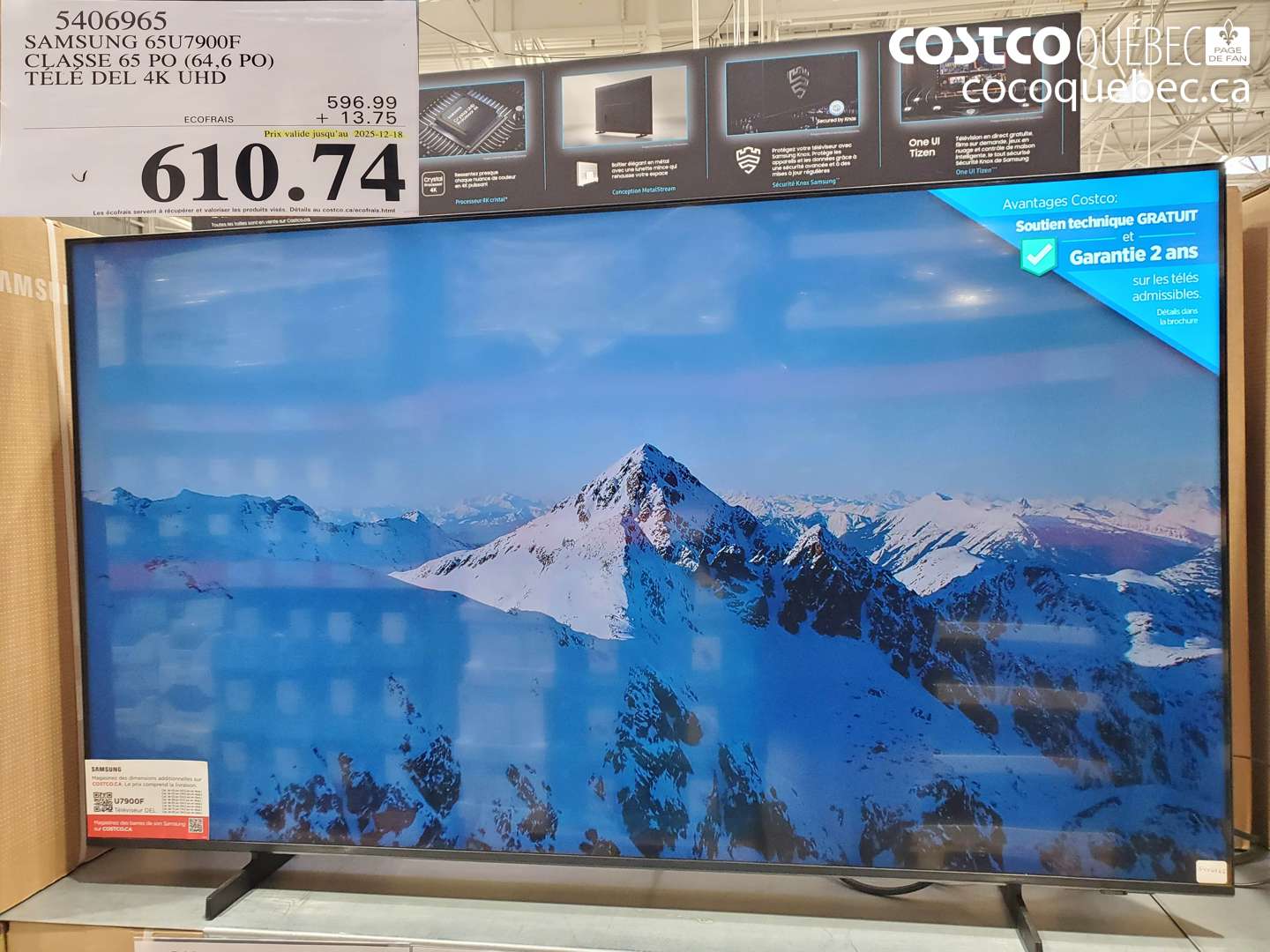 5406965 SAMSUNG 65U7900F CLASSE 65 PO (64,6 PO) TÉLÉ DEL 4K UHD (EXPIRES ON 2025-12-18) $610.74