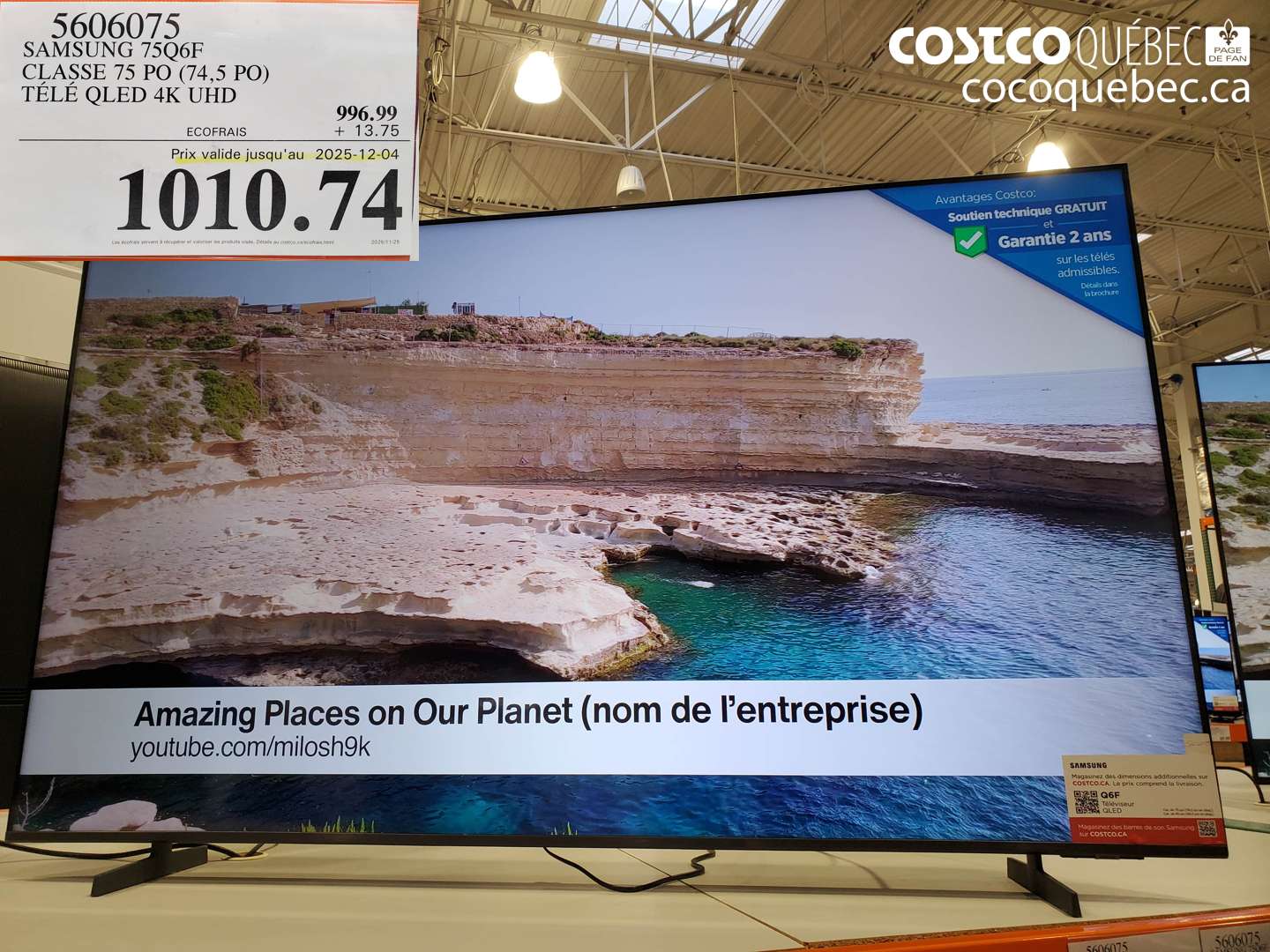 5606075 SAMSUNG 75Q6F CLASSE 75 PO (74,5 PO) TELE QLED 4K UHD (EXPIRES ON 2025-12-04) $1010.74