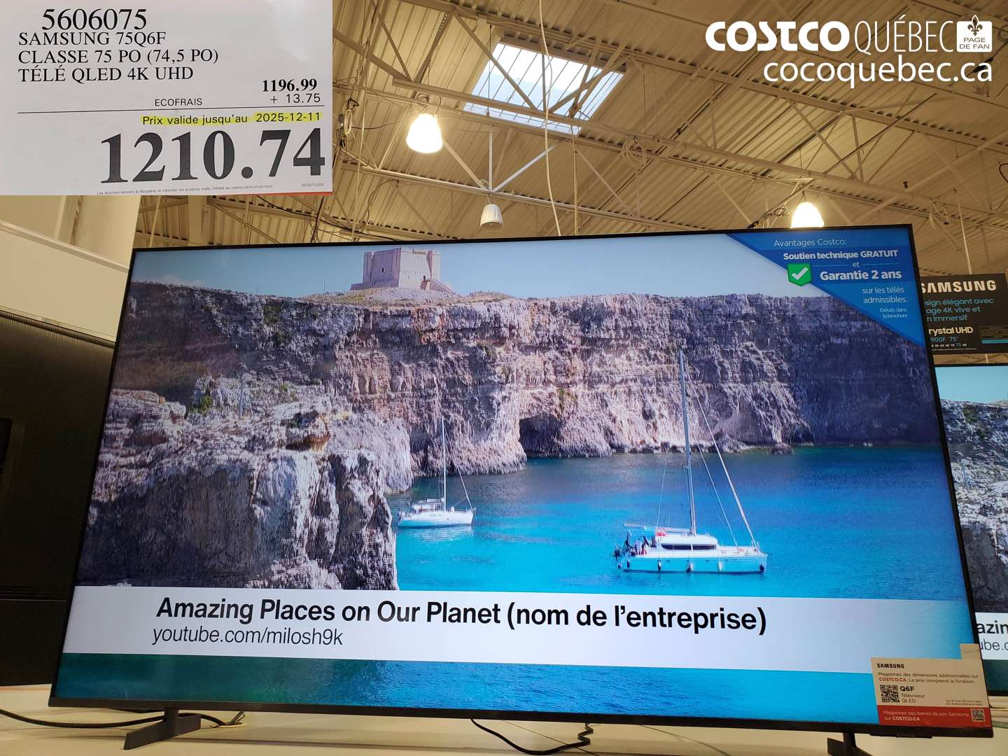 5606075 SAMSUNG 75Q6F CLASSE 75 PO (74,5 PO) TÉLÉ QLED 4K UHD $1210.74