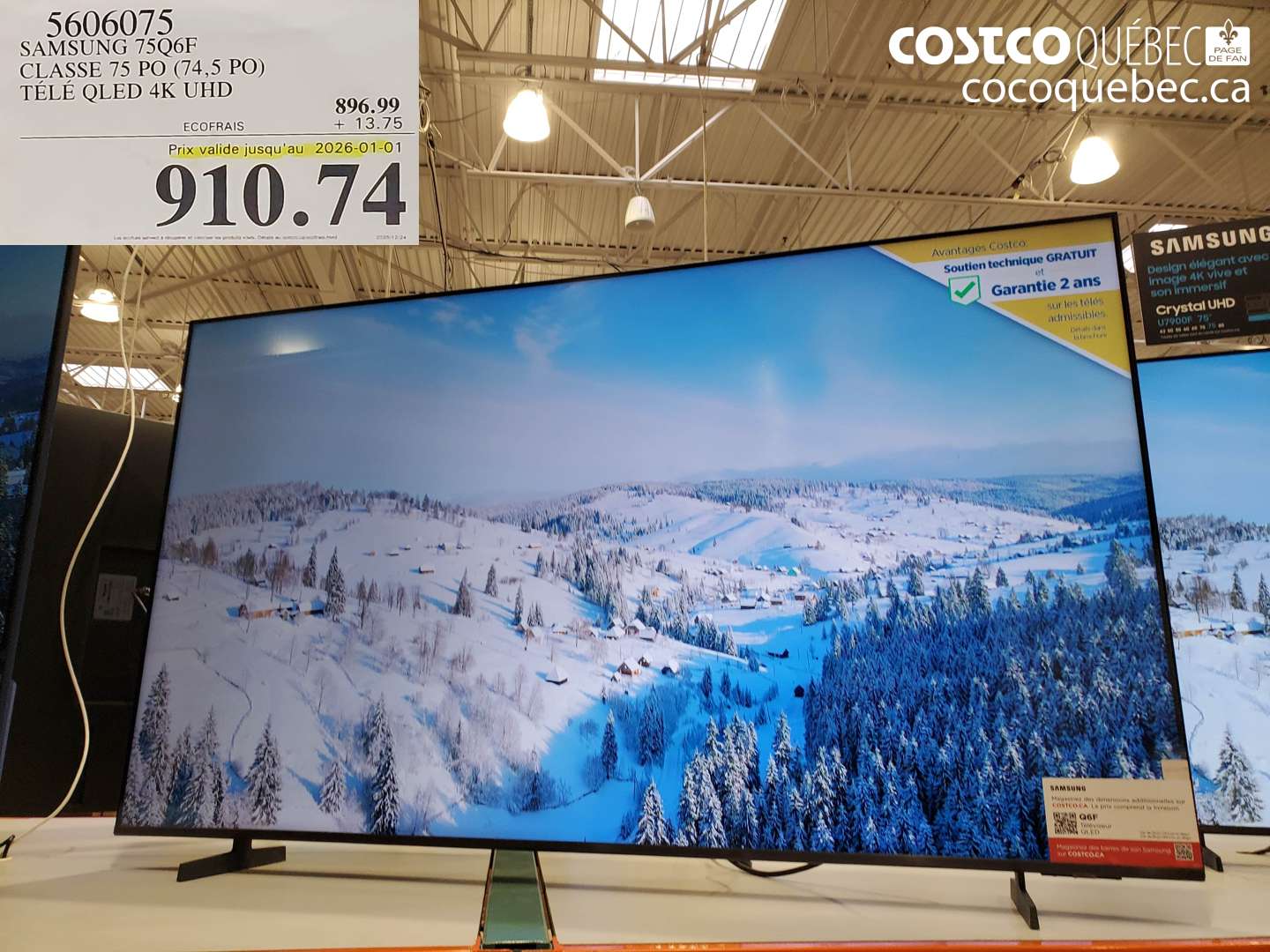 5606075 SAMSUNG 75Q6F CLASSE 75 PO (74,5 PO) TÉLÉ QLED 4K UHD (EXPIRES ON 2026-01-01) $910.74