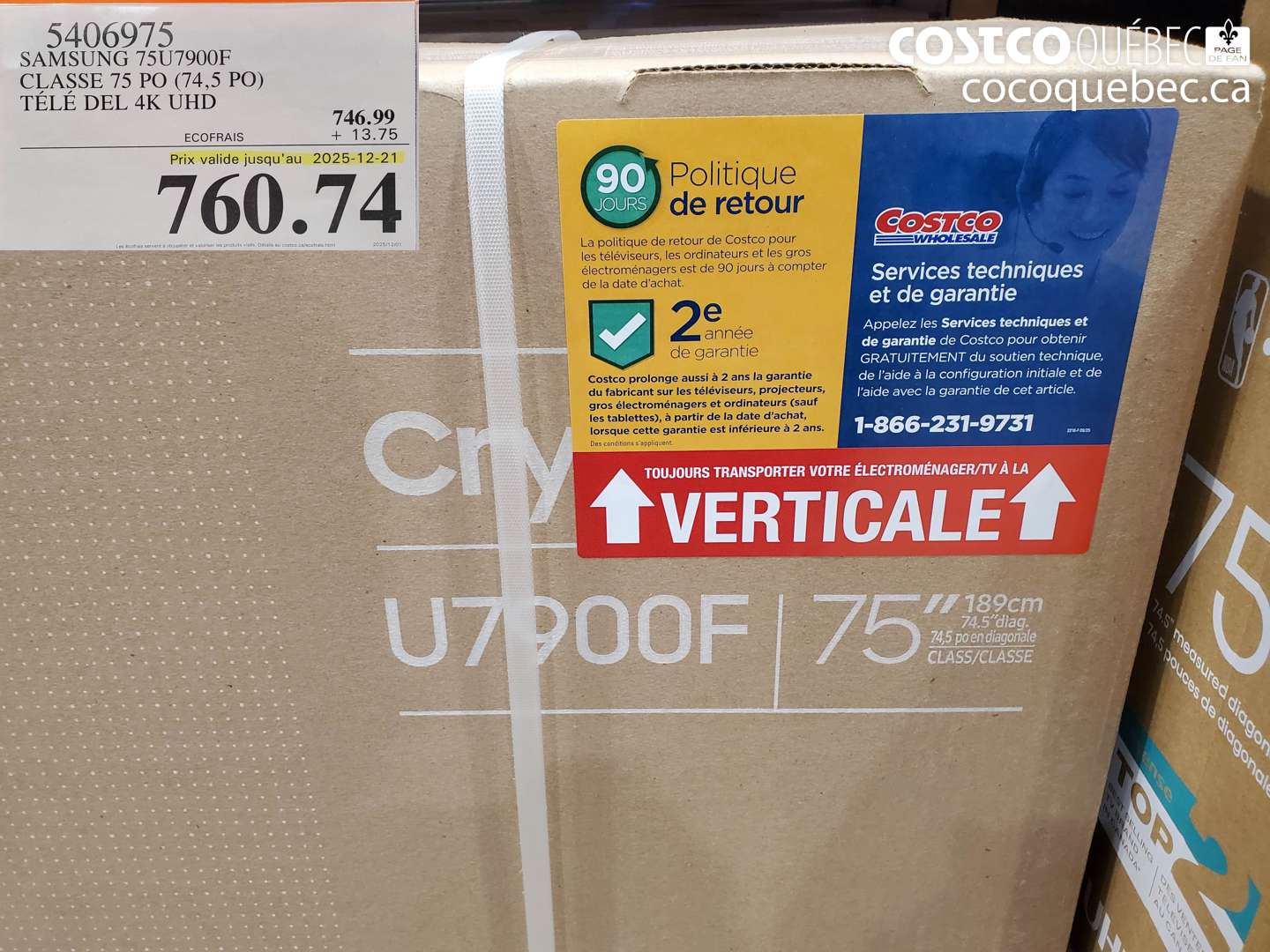 5406975 SAMSUNG 75U7900F CLASSE 75 PO (74,5 PO) TÉLÉ DEL 4K UHD (EXPIRES ON 2025-12-21) $760.74