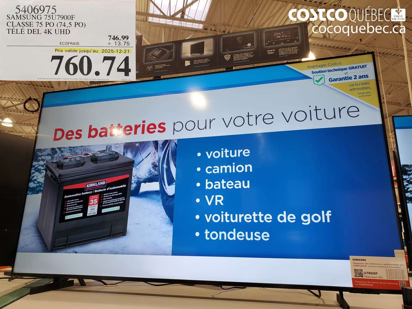 5406975 SAMSUNG 75U7900F CLASSE 75 PO (74,5 PO) TÉLÉ DEL 4K UHD (EXPIRES ON 2025-12-21) $760.74