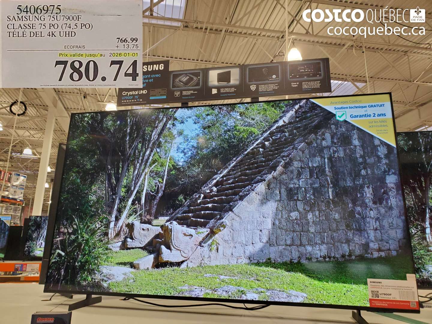 5406975 SAMSUNG 75U7900F CLASSE 75 PO (74,5 PO) TÉLÉ DEL 4K UHD 206-01-01 $780.74