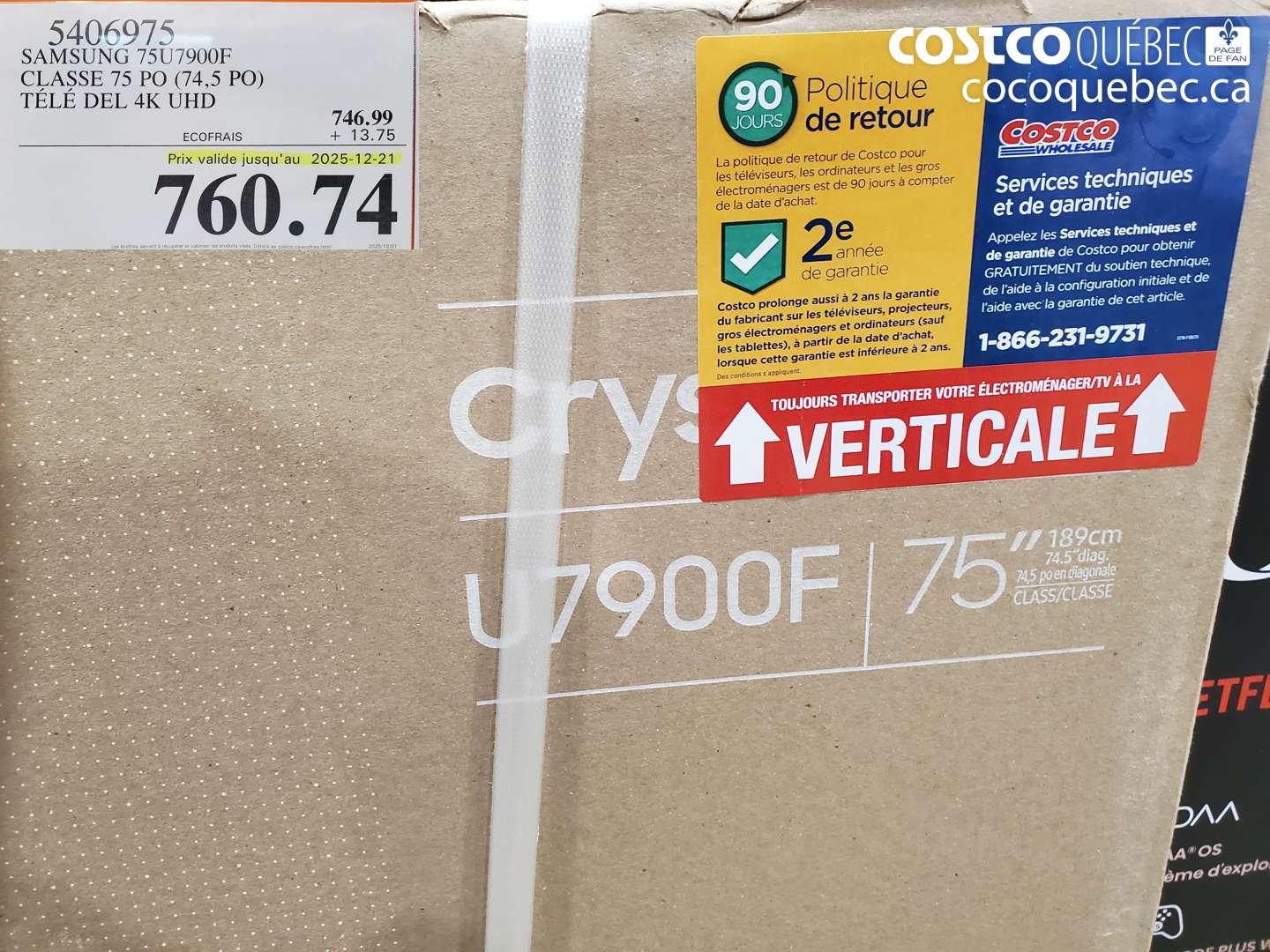 5406975 SAMSUNG 75U7900F CLASSE 75 PO (74,5 PO)  (EXPIRES ON 2025-12-21) $760.74