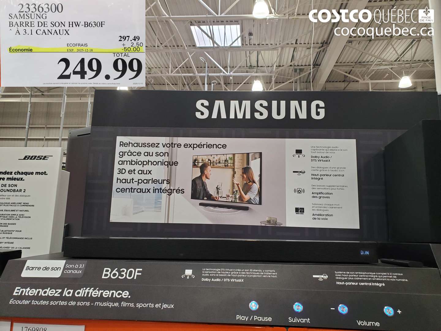 2336300 SAMSUNG BARRE DE SON HW-B630F À 3.1 CANAUX (EXPIRES ON 2025-12-18) $249.99