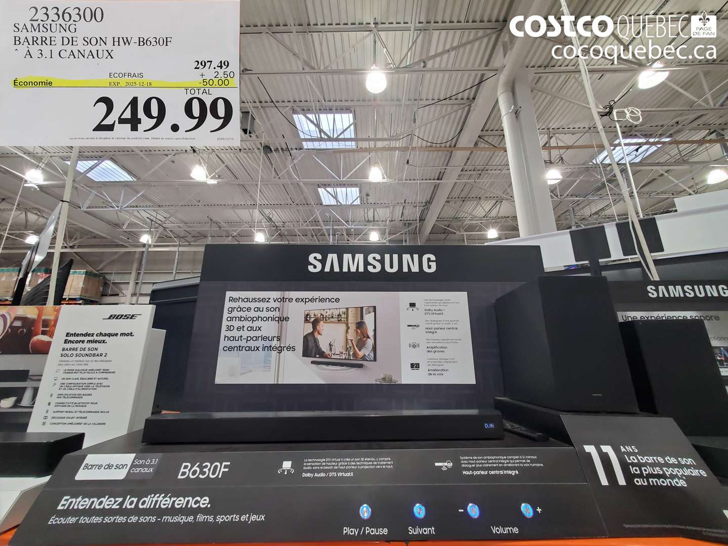 2336300 SAMSUNG BARRE DE SON HW-B630F À 3.1 CANAUX ($50.00 INSTANT SAVINGS EXPIRES ON 2025-12-18) $249.99