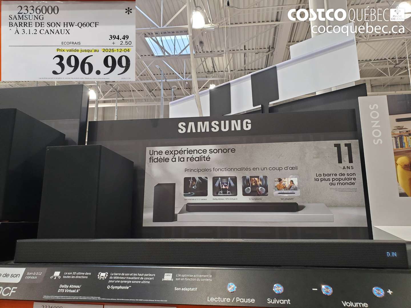 2336000 SAMSUNG BARRE DE SON HW-Q60CF A 3.1.2 CANAUX (EXPIRES ON 2025-12-04) $396.99