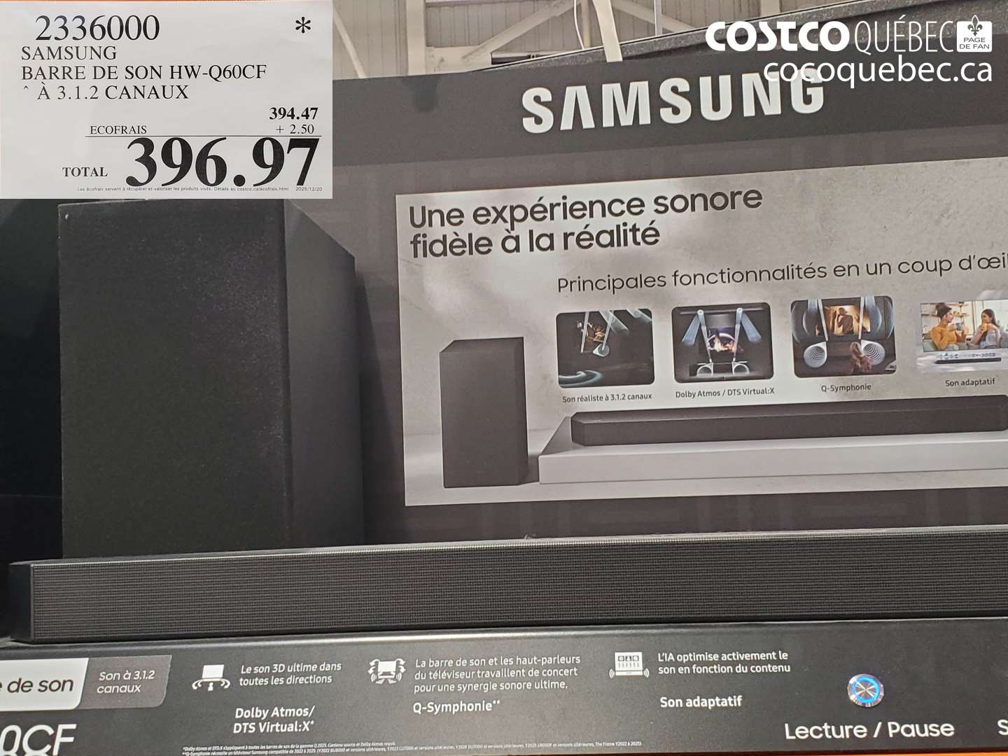 2336000 SAMSUNG BARRE DE SON HW-Q60CF À 3.1.2 CANAUX $396.97