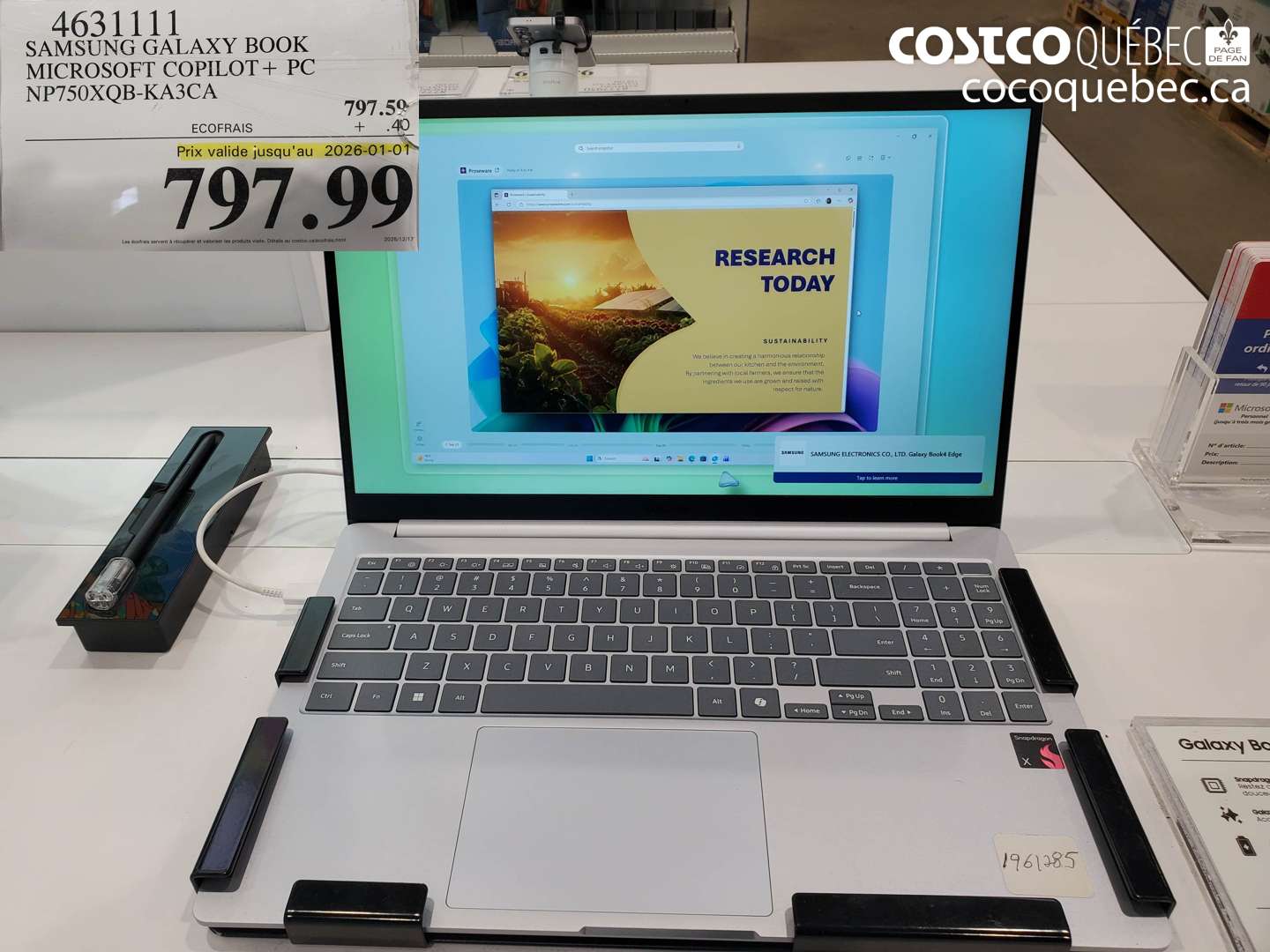 4631111 SAMSUNG GALAXY BOOK MICROSOFT COPILOT+ PC NP750XQ0B-KA3CA (EXPIRES ON 2026-01-01) $797.99