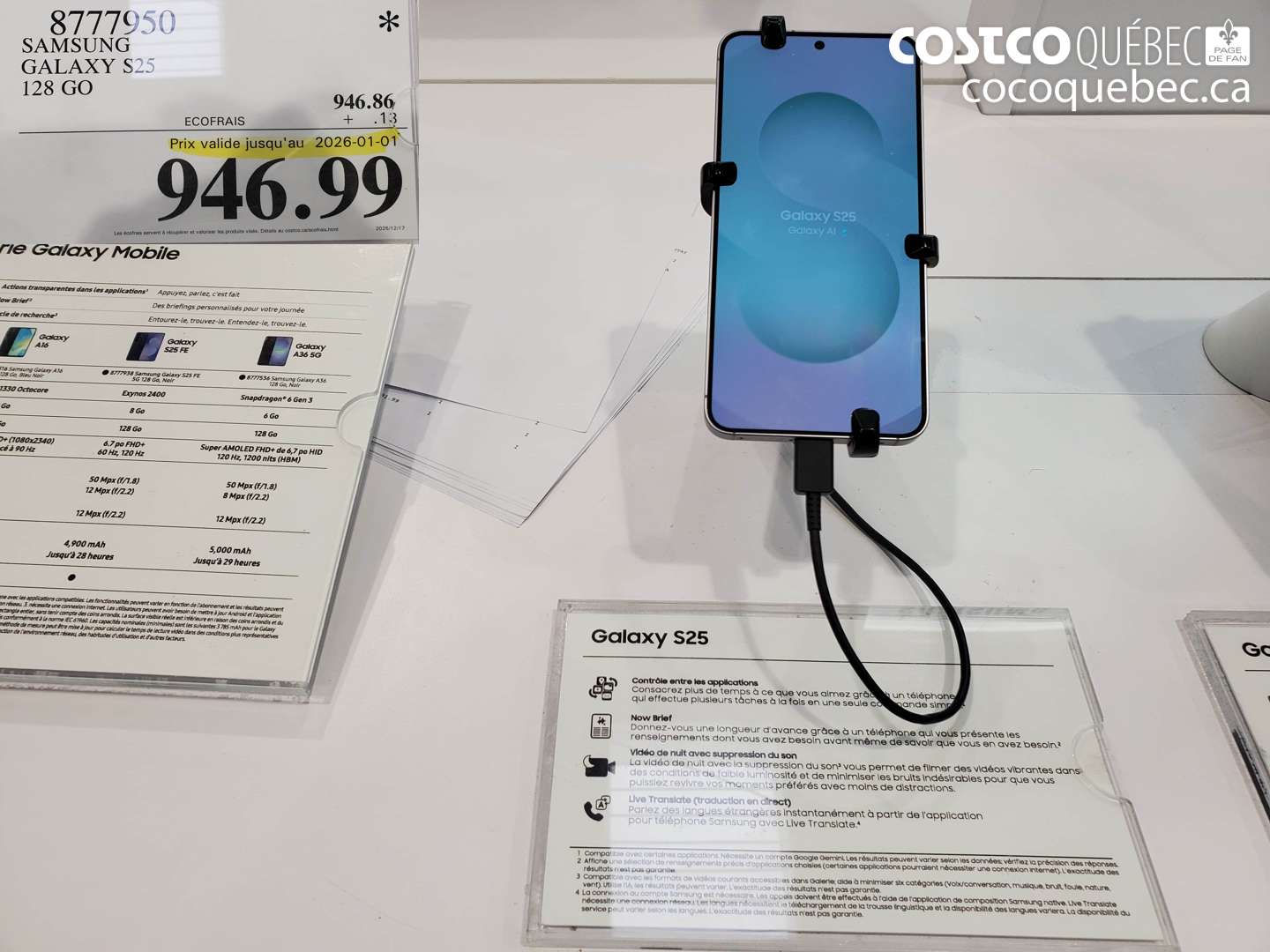 8777950 SAMSUNG GALAXY S25 128 GO (EXPIRES ON 2026-01-01) $946.99