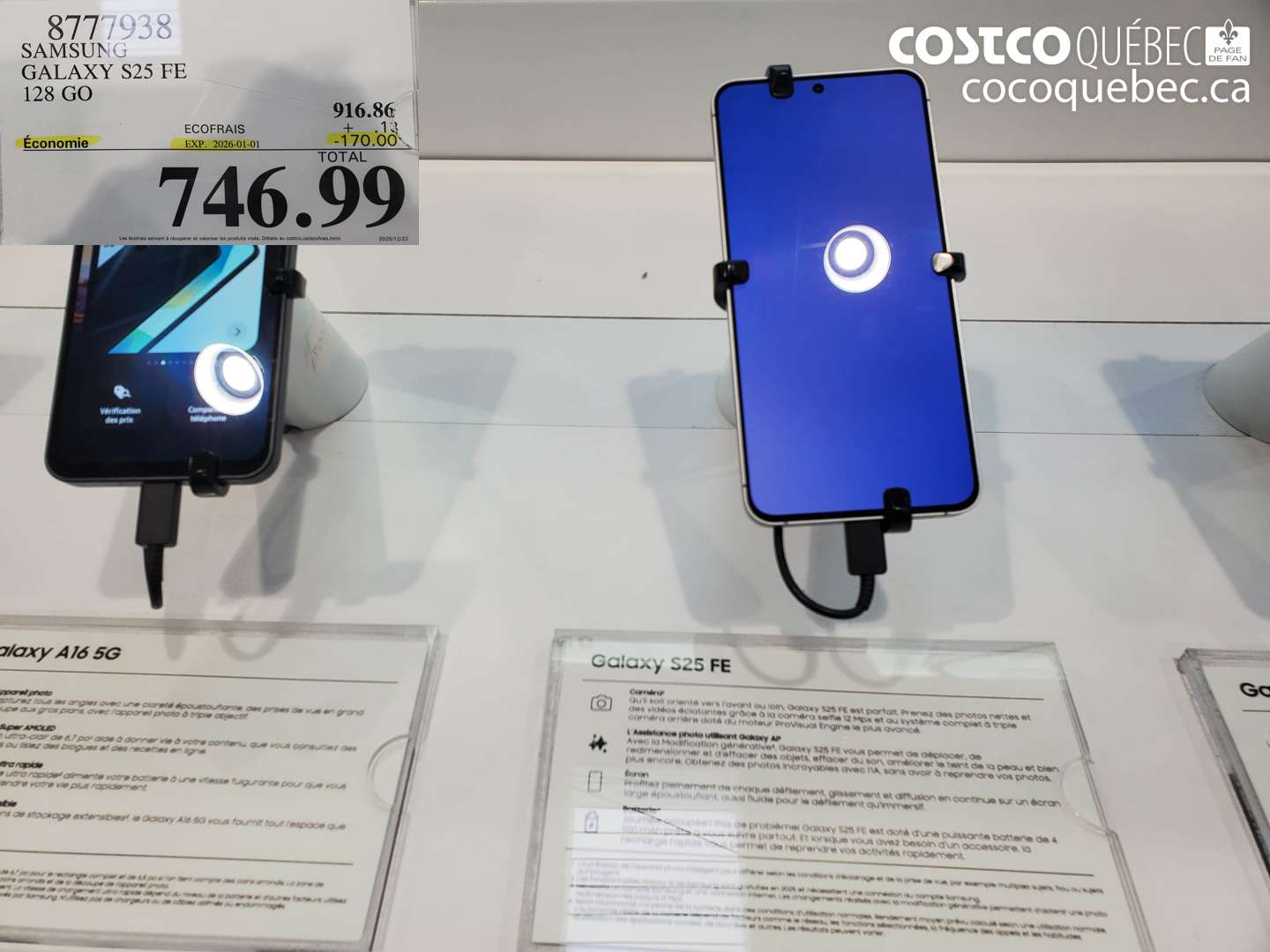 8777938 SAMSUNG GALAXY S25 FE 128 GO ($170.00 INSTANT SAVINGS EXPIRES ON 2026-01-01) $746.99