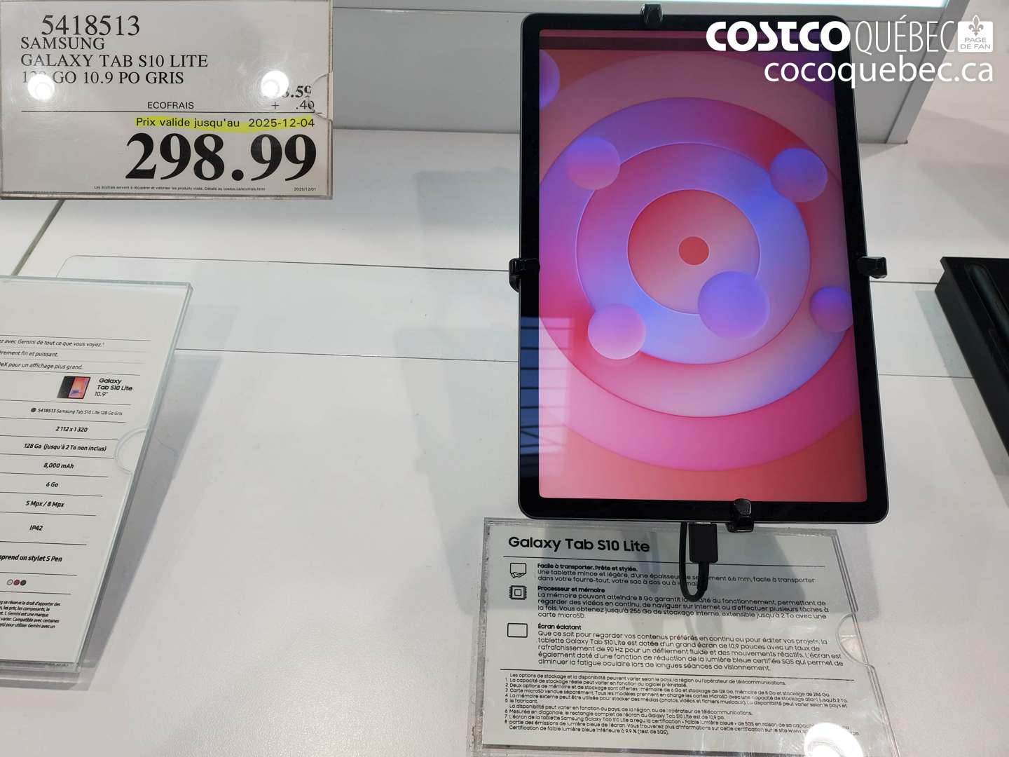 5148513 SAMSUNG GALAXY TAB S10 LITE 128 GO 10.9 PO GRIS (EXPIRES ON 2025-12-04) $298.99