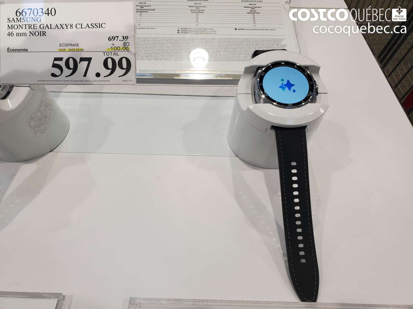 6670340 SAMSUNG MONTRE GALAXY8 CLASSIC 46 mm NOIR ($100.00 INSTANT SAVINGS EXPIRES ON 2025-12-04) $597.99