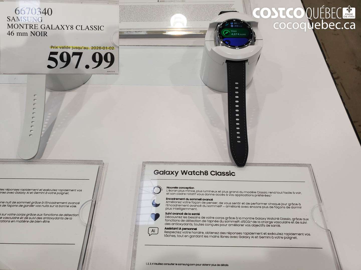 6670340 SAMSUNG MONTRE GALAXY8 CLASSIC 46 mm NOIR (EXPIRES ON 2026-01-02) $597.99