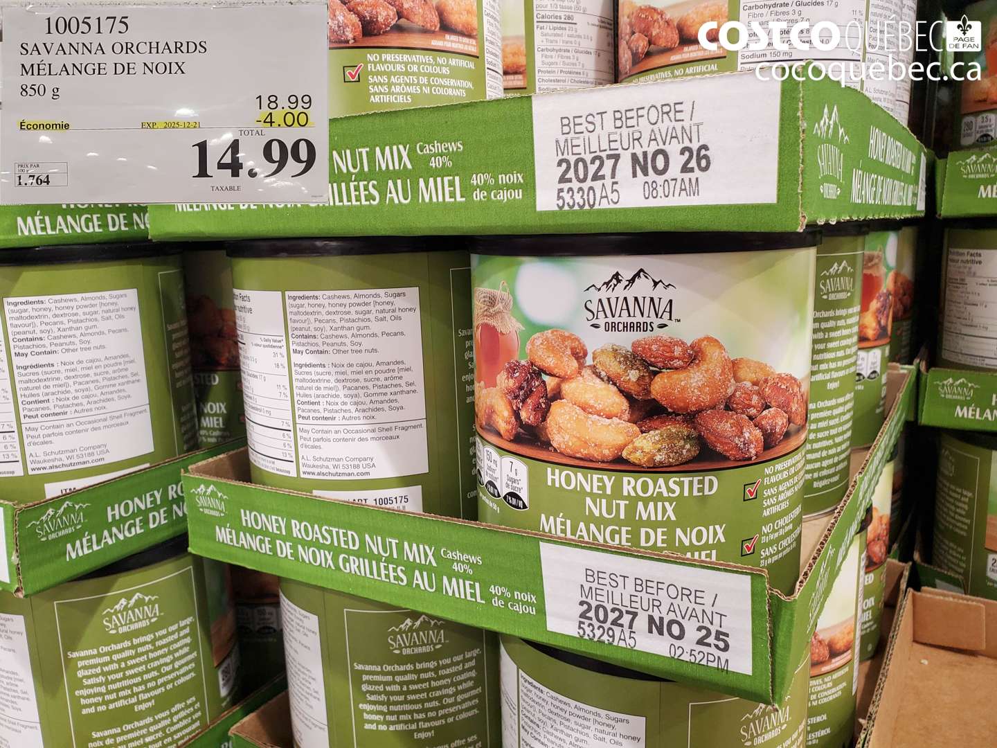 1005175 SAVANNA ORCHARDS MÉLANGE DE NOIX 850 g ($4.00 INSTANT SAVINGS EXPIRES ON 2025-12-21) $14.99