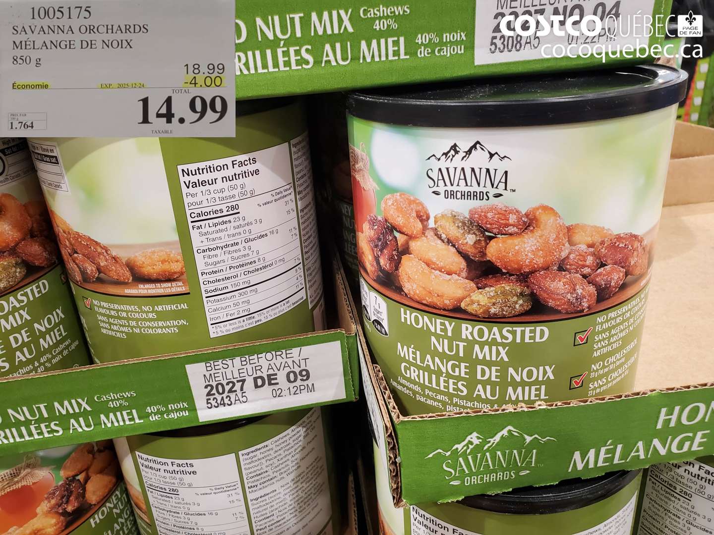 1005175 SAVANNA ORCHARDS MÉLANGE DE NOIX 850 g ($4.00 INSTANT SAVINGS EXPIRES ON 2025-12-24) $14.99