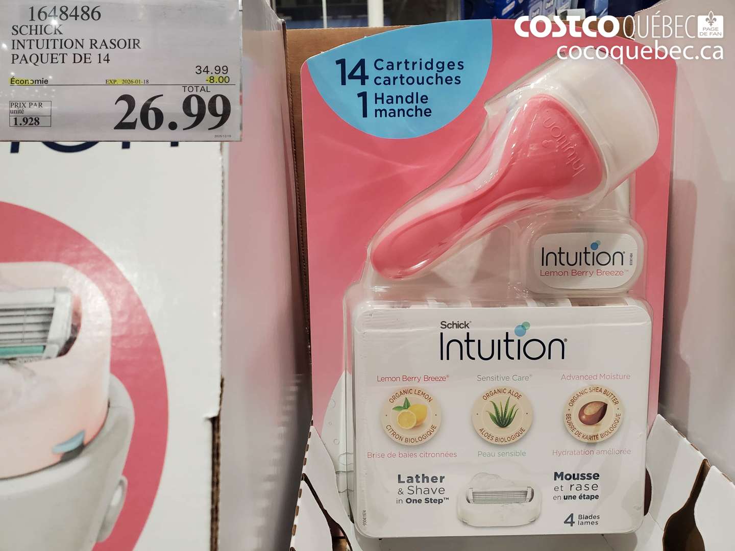 1648486 SCHICK INTUITION RASOIR PAQUET DE 14 ($8.00 INSTANT SAVINGS EXPIRES ON 2026-01-18) $26.99