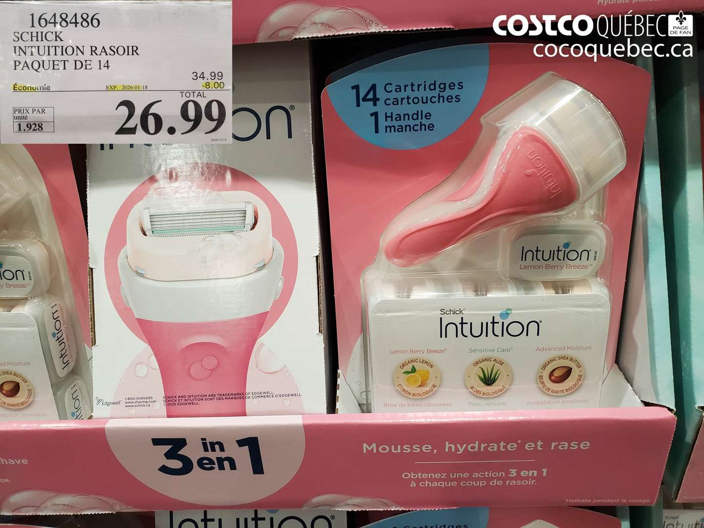 1648486 SCHICK INTUITION RASOIR PAQUET DE 14 ($8.00 INSTANT SAVINGS EXPIRES ON 2026-01-18) $26.99