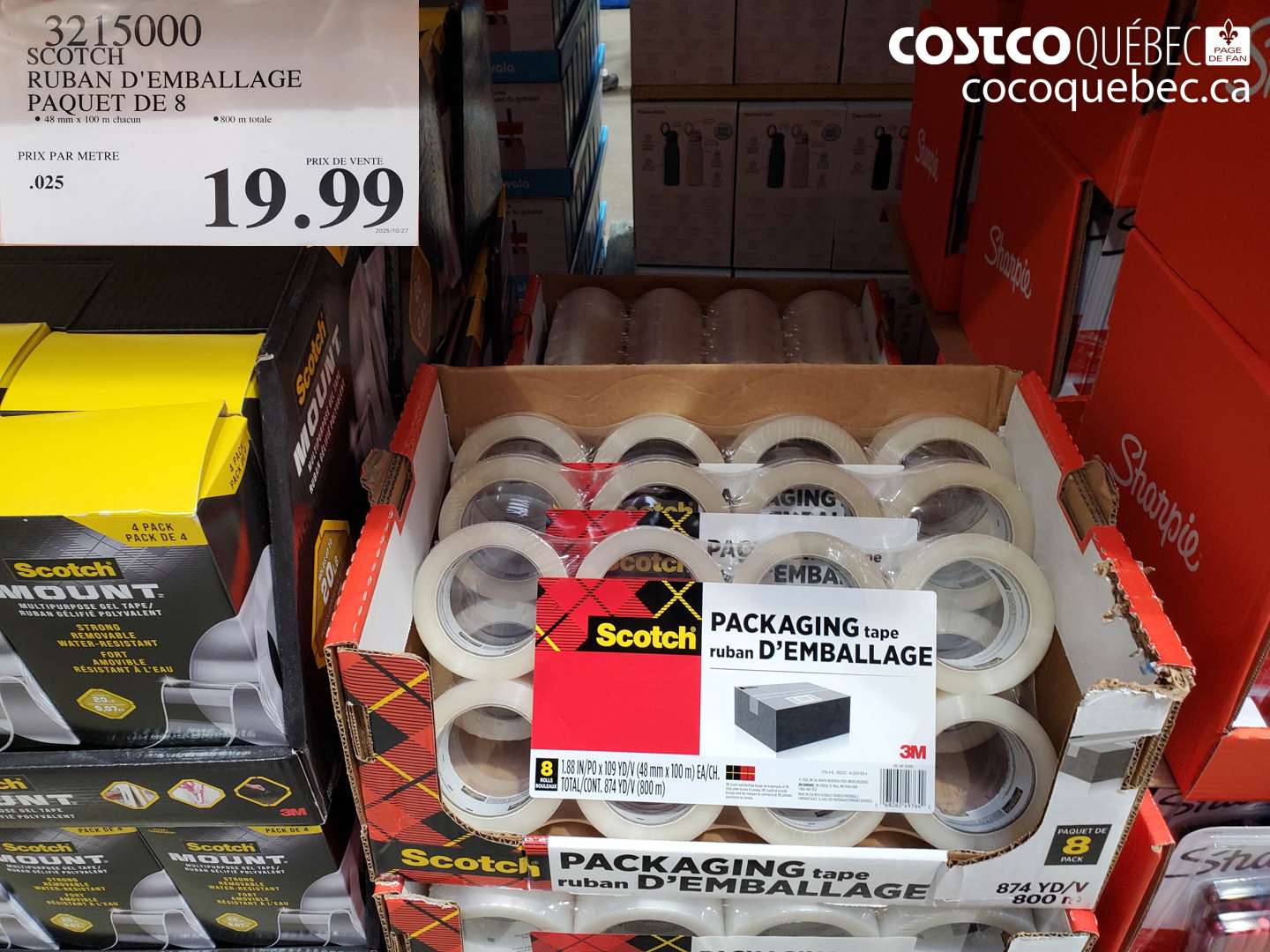 3215000 SCOTCH RUBAN D'EMBALLAGE PAQUET DE 8 $19.99