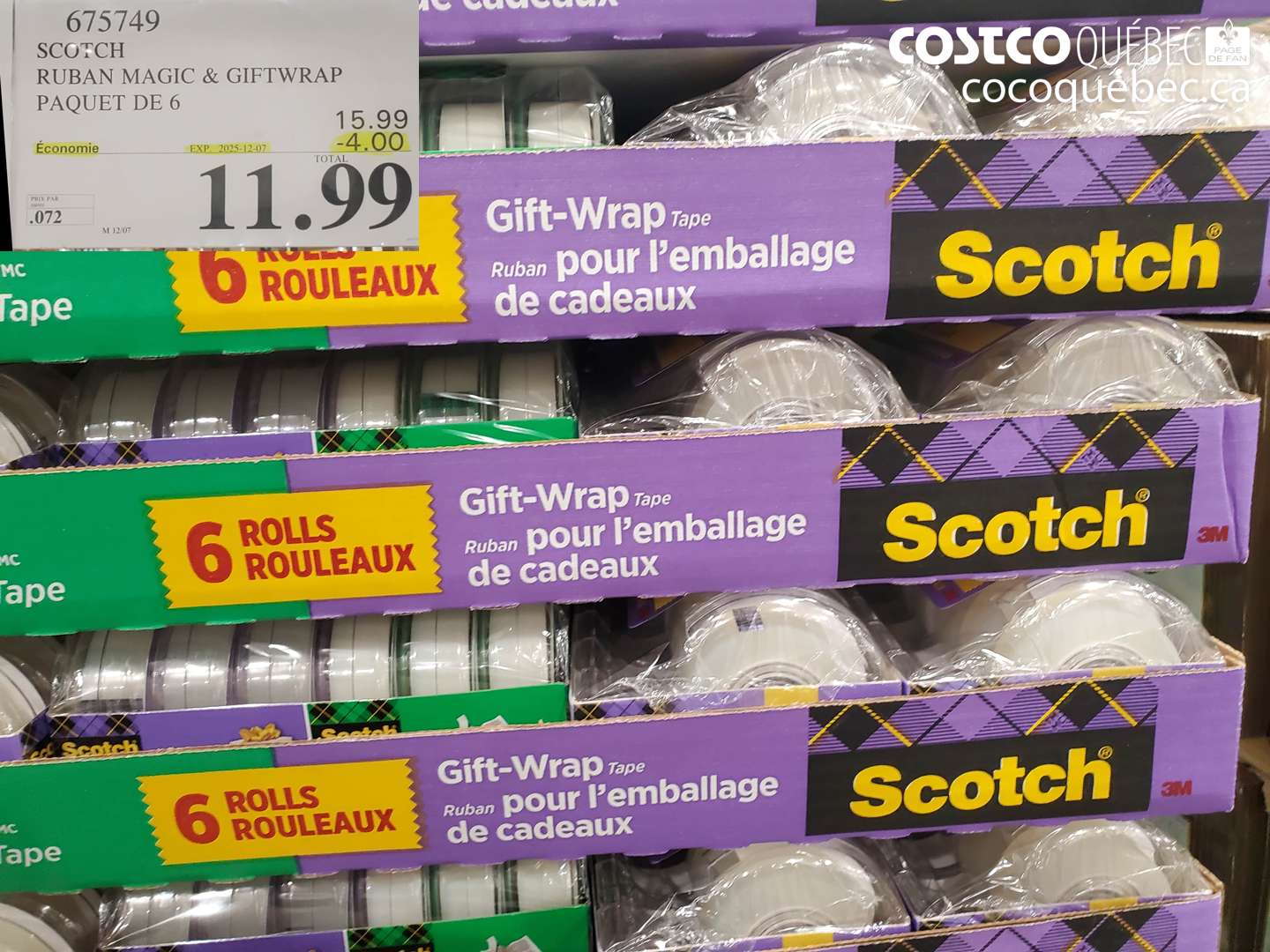675749 SCOTCH RUBAN MAGIC & GIFTWRAP PAQUET DE 6 ($4.00 INSTANT SAVINGS EXPIRES ON 2025-12-07) $11.99