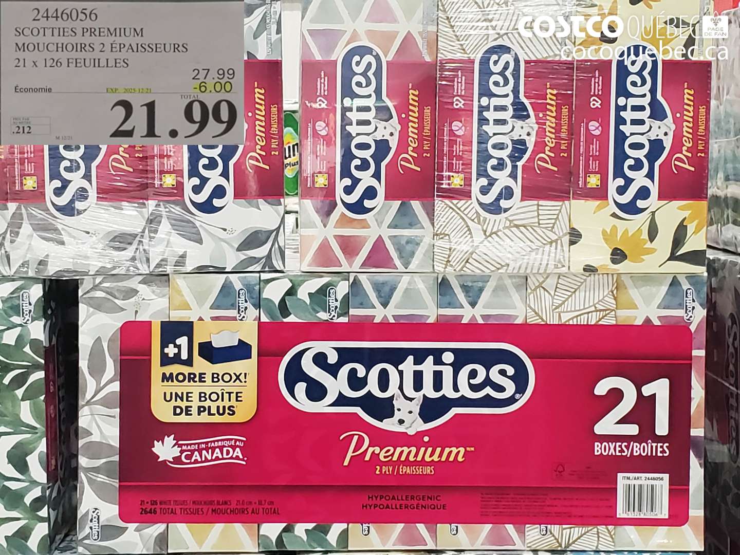 2446056 SCOTTIES PREMIUM MOUCHOIRS 2 ÉPAISSEURS 21 x 126 FEUILLES (EXPIRES ON 2025-12-21) $21.99
