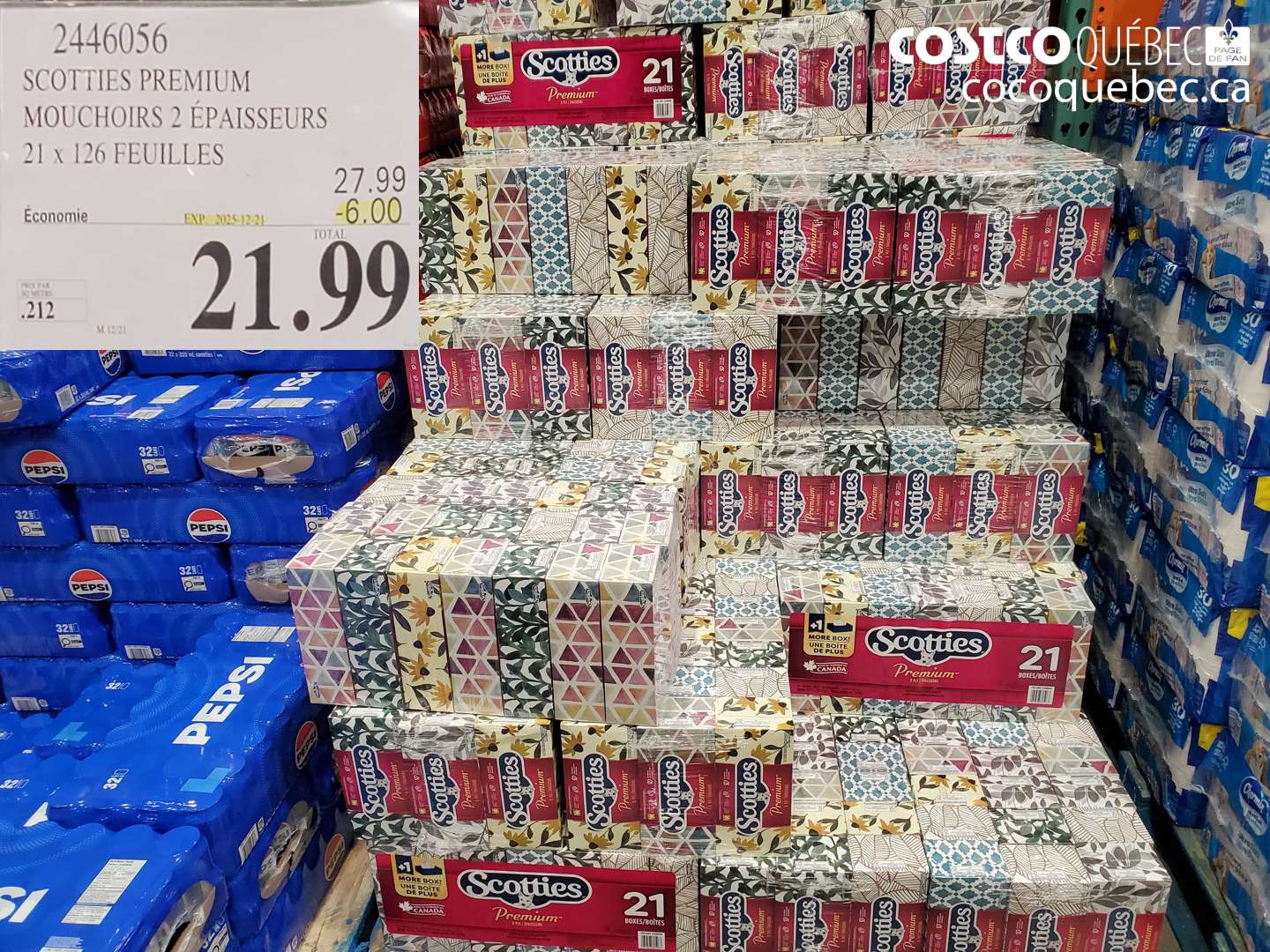 2446056 SCOTTIES PREMIUM MOUCHOIRS 2 ÉPAISSEURS 21 x 126 FEUILLES ($6.00 INSTANT SAVINGS EXPIRES ON 2025-12-21) $21.99