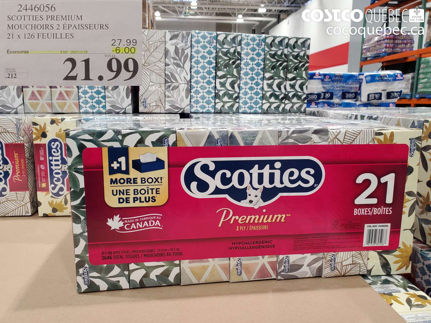 2446056 SCOTTIES PREMIUM MOUCHOIRS 2 ÉPAISSEURS 21 x 126 FEUILLES ($6.00 INSTANT SAVINGS EXPIRES ON 2025-12-28) $21.99