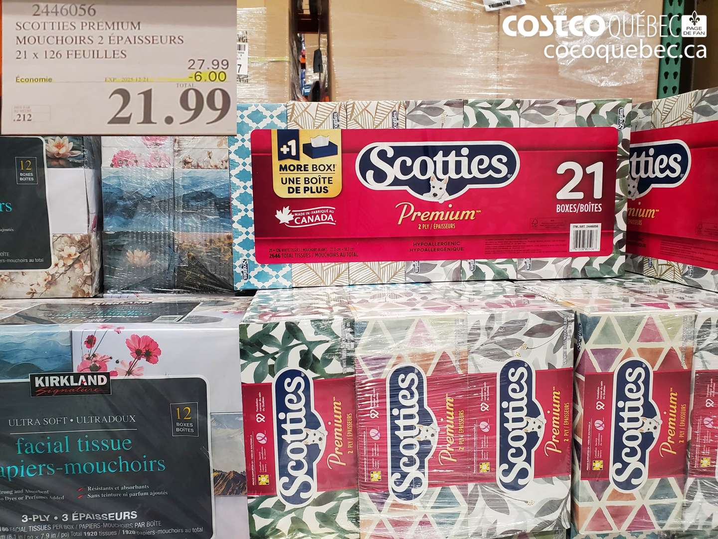 2446056 SCOTTIES PREMIUM MOUCHOIRS 2 EPAISSEURS 21 x 126 FEUILLES  ($6.00 INSTANT SAVINGS EXPIRES ON 2025-12-21) $21.99