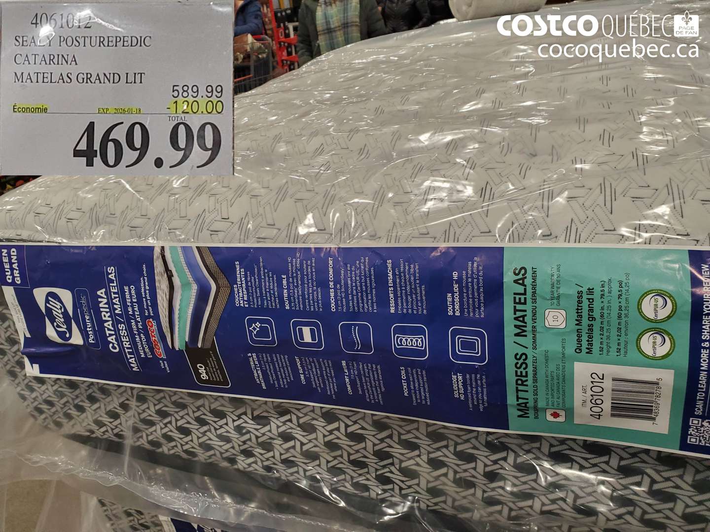 4061012 SEALY POSTUREPEDIC CATARINA MATELAS GRAND LIT ($120.00 INSTANT SAVINGS EXPIRES ON 2026-01-18) $469.99