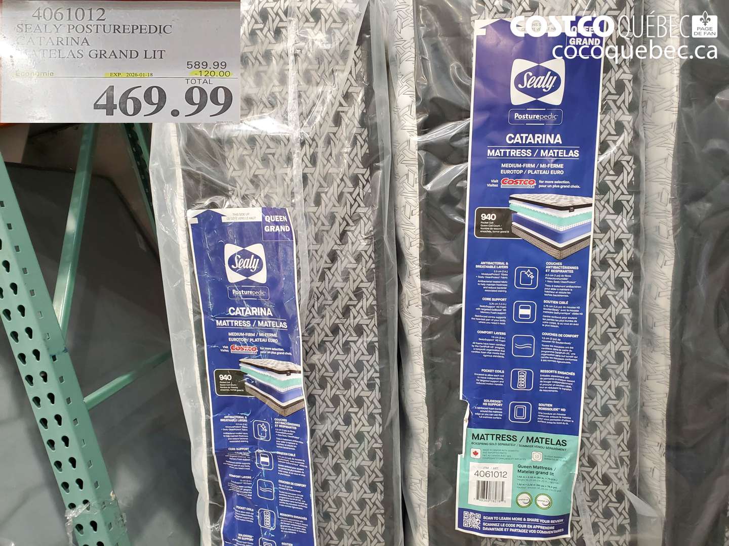 4061012 SEALY POSTUREPEDIC CATARINA MATELAS GRAND LIT ($120.00 INSTANT SAVINGS EXPIRES ON 2026-01-18) $469.99