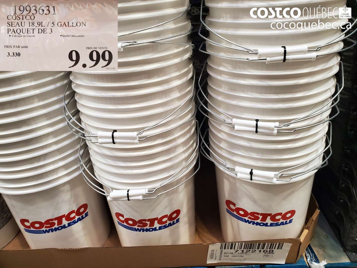 19936311 SEAU 18,9L / 5 GALLON PAQUET DE 3 $9.99