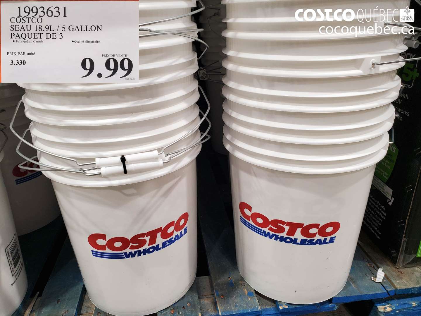 1993631 SEAU 18,9L / 5 GALLON PAQUET DE 3 $9.99