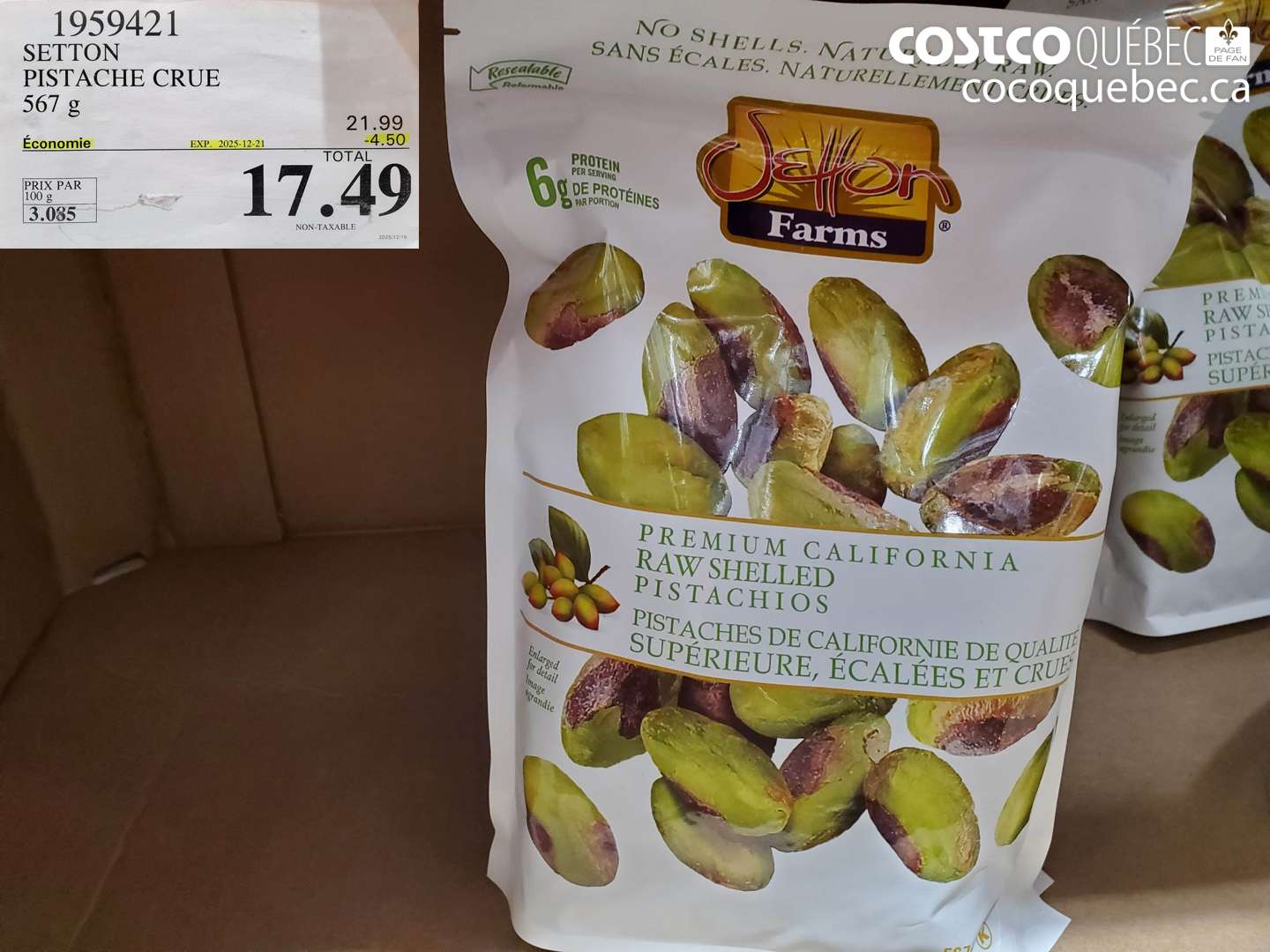 1959421 SETTON PISTACHE CRUE 567 g ($4.50 INSTANT SAVINGS EXPIRES ON 2025-12-21) $17.49