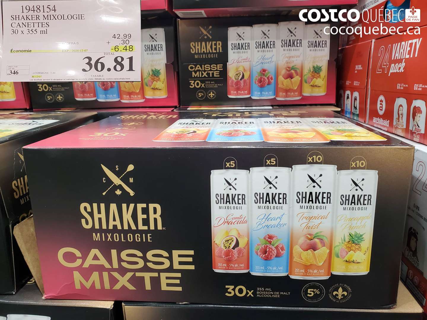 1948154 SHAKER MIXOLOGIE CANETTES 30 x 355 ml ($6.48 INSTANT SAVINGS EXPIRES ON 2025-12-07) $36.81